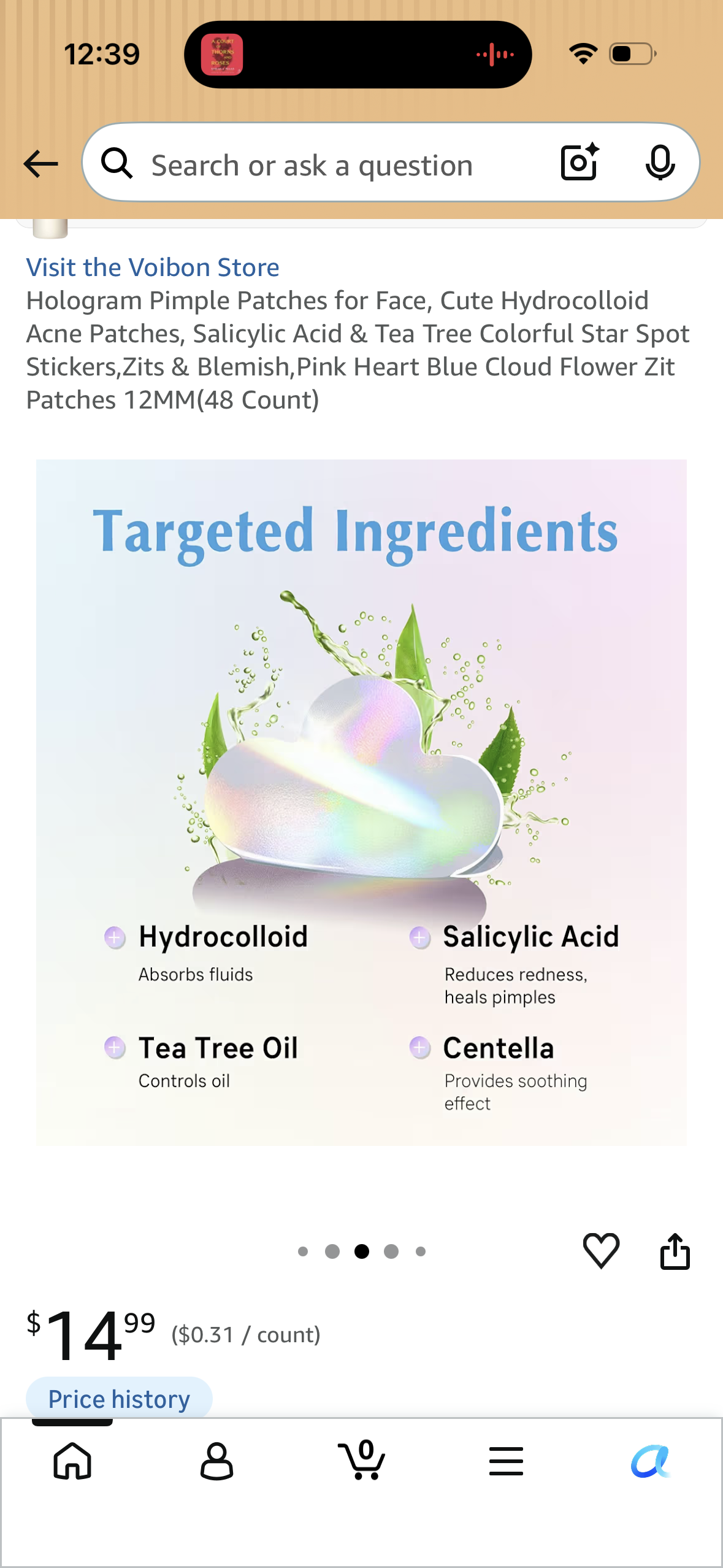 Hologram Pimple Patches for Face, Cute Hydrocolloid Acne Patches, Salicylic Acid & Tea Tree Colorful Star Spot Stickers,Zits & Blemish,Pink Heart Blue Cloud Flower Zit Patches 12MM(48 Count)