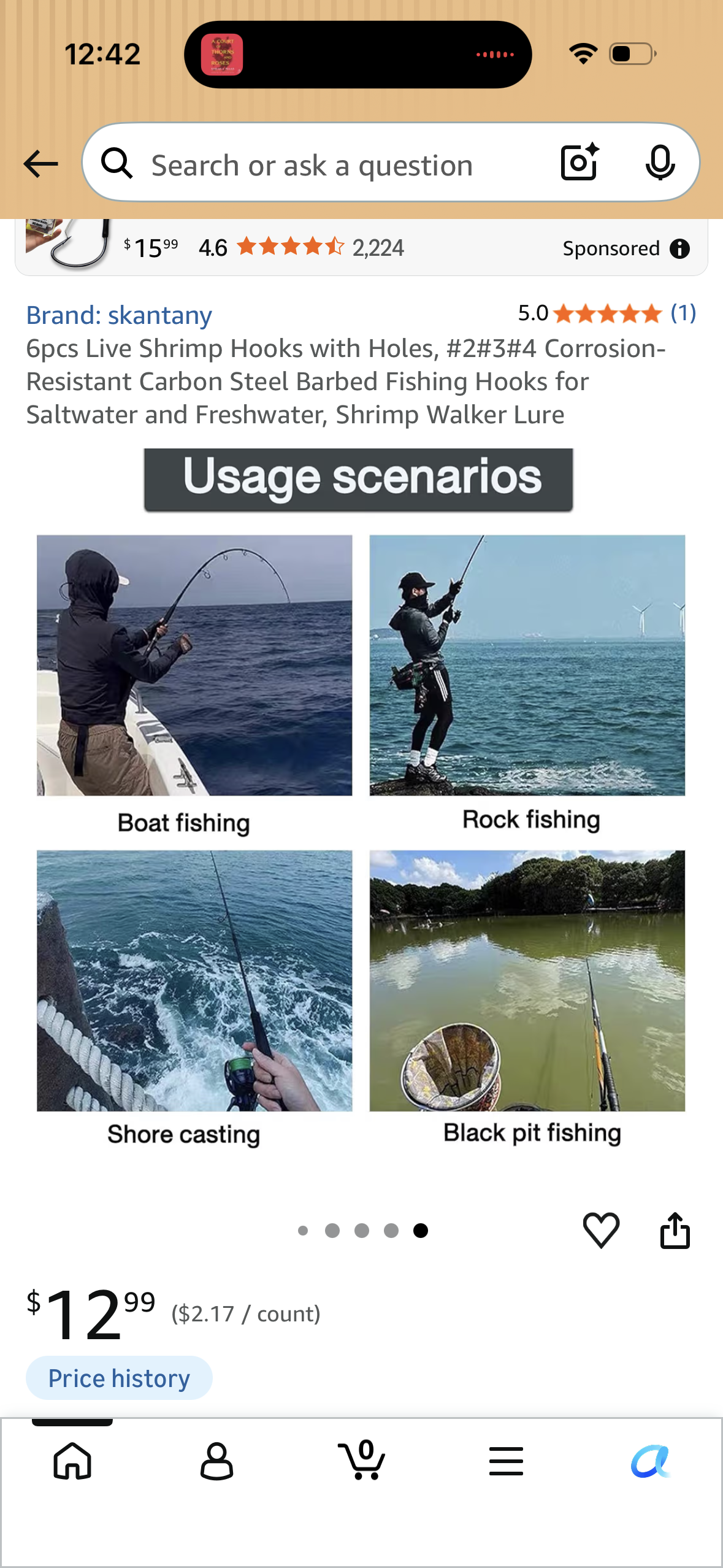 6pcs Live Shrimp Hooks with Holes, #2#3#4 Corrosion-Resistant Carbon Steel Barbed Fishing Hooks for Saltwater and Freshwater, Shrimp Walker Lure