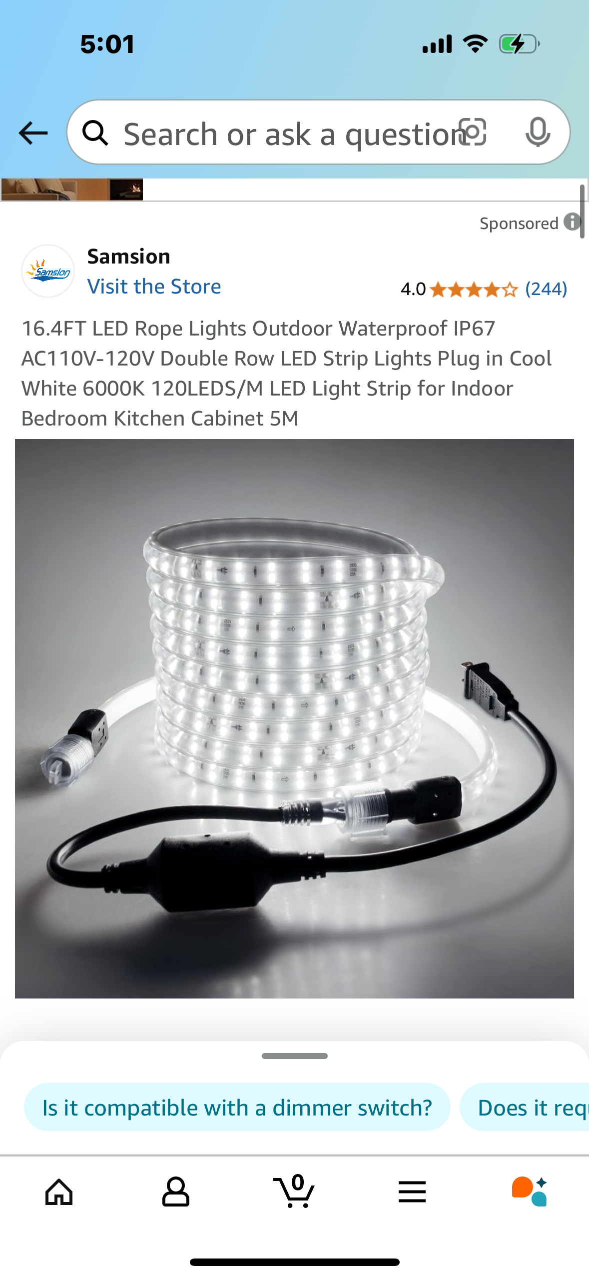 16.4FT LED Rope Lights Outdoor Waterproof IP67 AC110V-120V Double Row LED Strip Lights Plug in Cool White 6000K 120LEDS/M LED Light Strip for Indoor Bedroom Kitchen Cabinet 5M