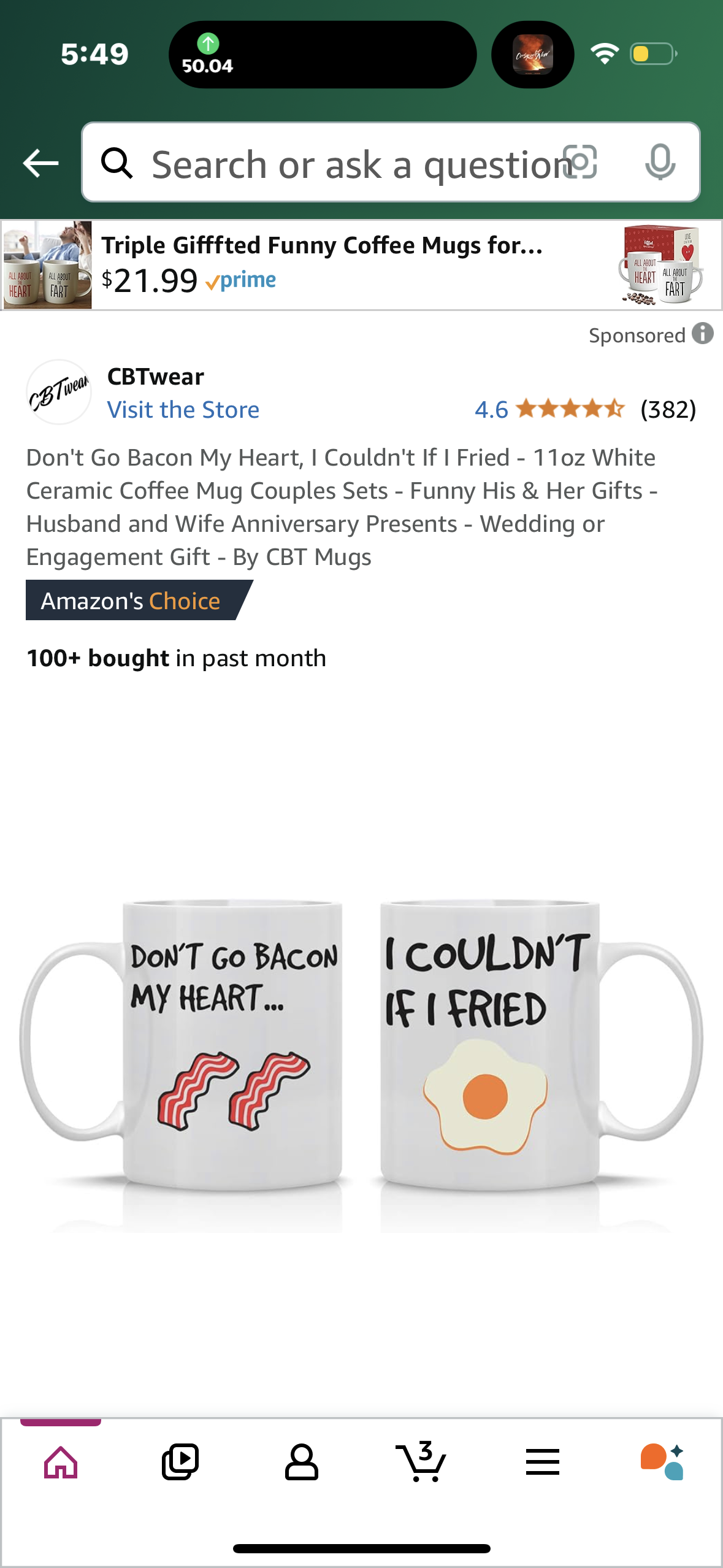 Don't Go Bacon My Heart, I Couldn't If I Fried - 11oz White Ceramic Coffee Mug Couples Sets - Funny His & Her Gifts - Husband and Wife Anniversary Presents - Wedding or Engagement Gift - By CBT Mugs