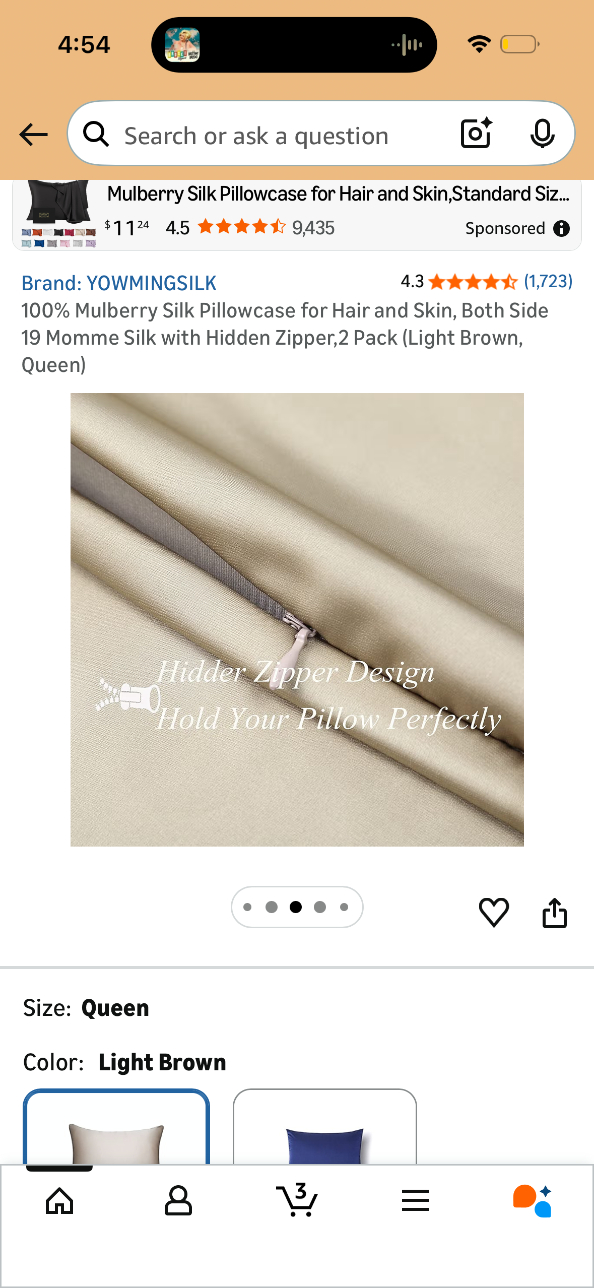 100% Mulberry Silk Pillowcase for Hair and Skin, Both Side 19 Momme Silk with Hidden Zipper,2 Pack (Grey, Queen)