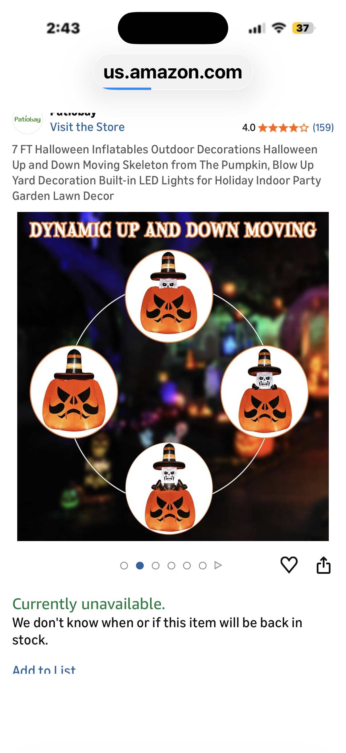 7 FT Halloween Inflatables Outdoor Decorations Halloween Up and Down Moving Skeleton from The Pumpkin, Blow Up Yard Decoration Built-in LED Lights for Holiday Indoor Party Garden Lawn Decor