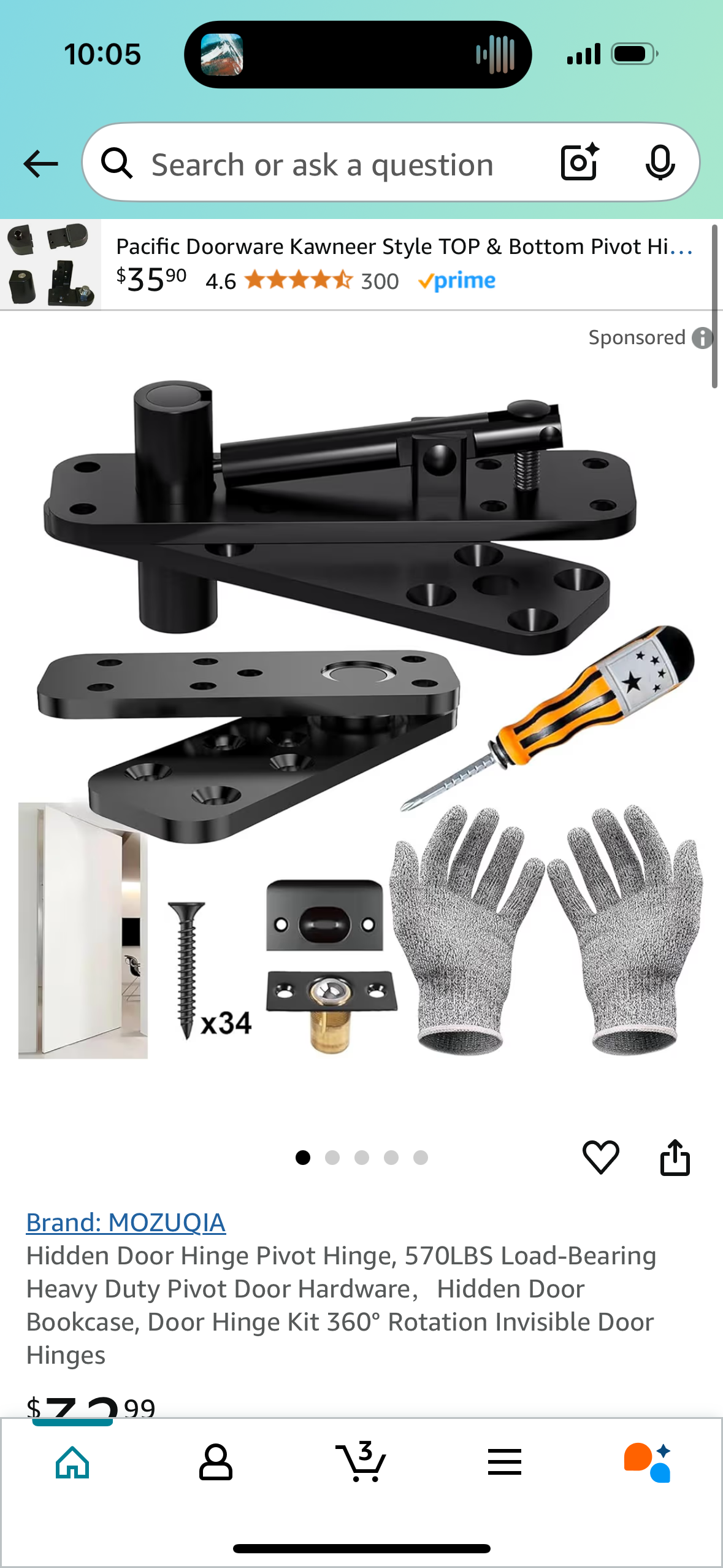 Hidden Door Hinge Pivot Hinge, 570LBS Load-Bearing Heavy Duty Pivot Door Hardware,Hidden Door Bookcase, Door Hinge Kit 360° Rotation Invisible Door Hinges