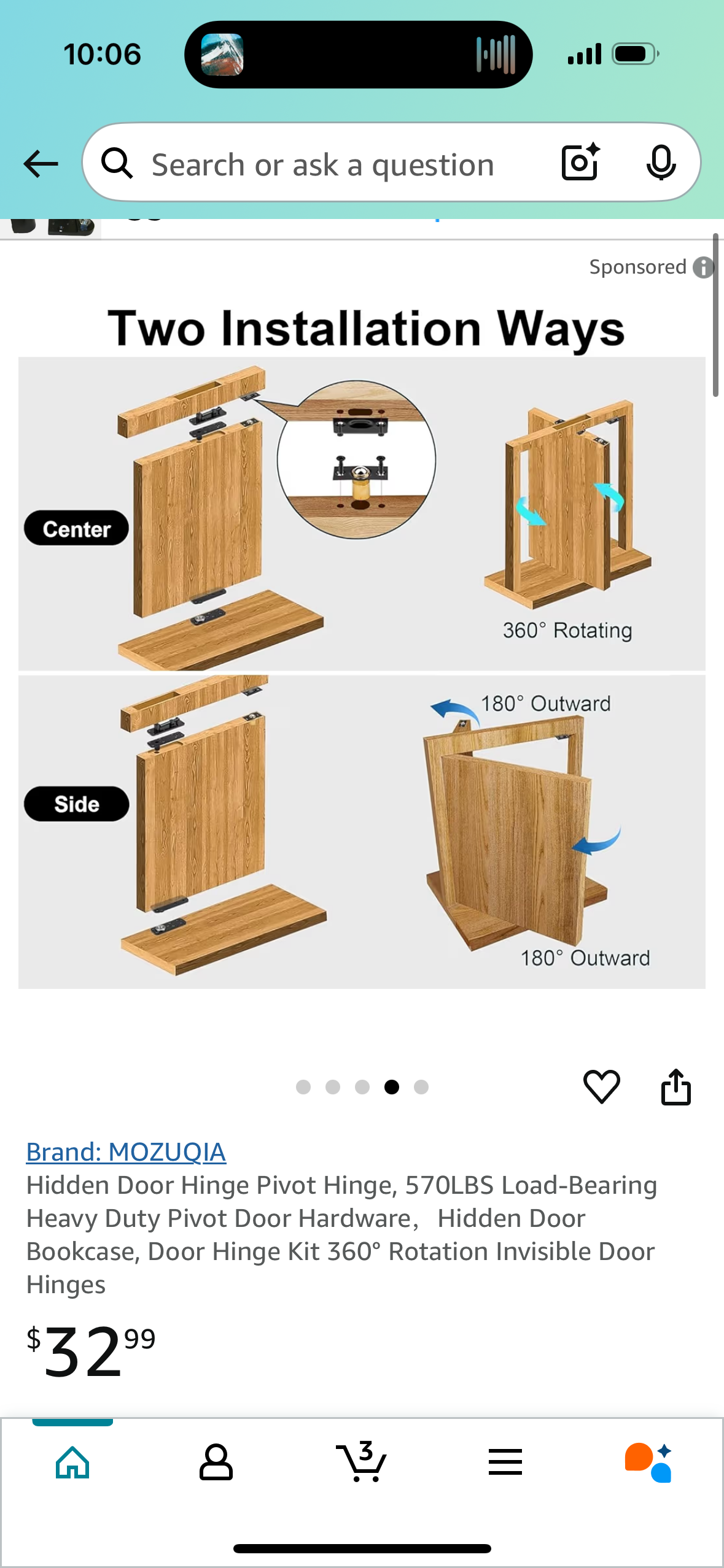 Hidden Door Hinge Pivot Hinge, 570LBS Load-Bearing Heavy Duty Pivot Door Hardware,Hidden Door Bookcase, Door Hinge Kit 360° Rotation Invisible Door Hinges