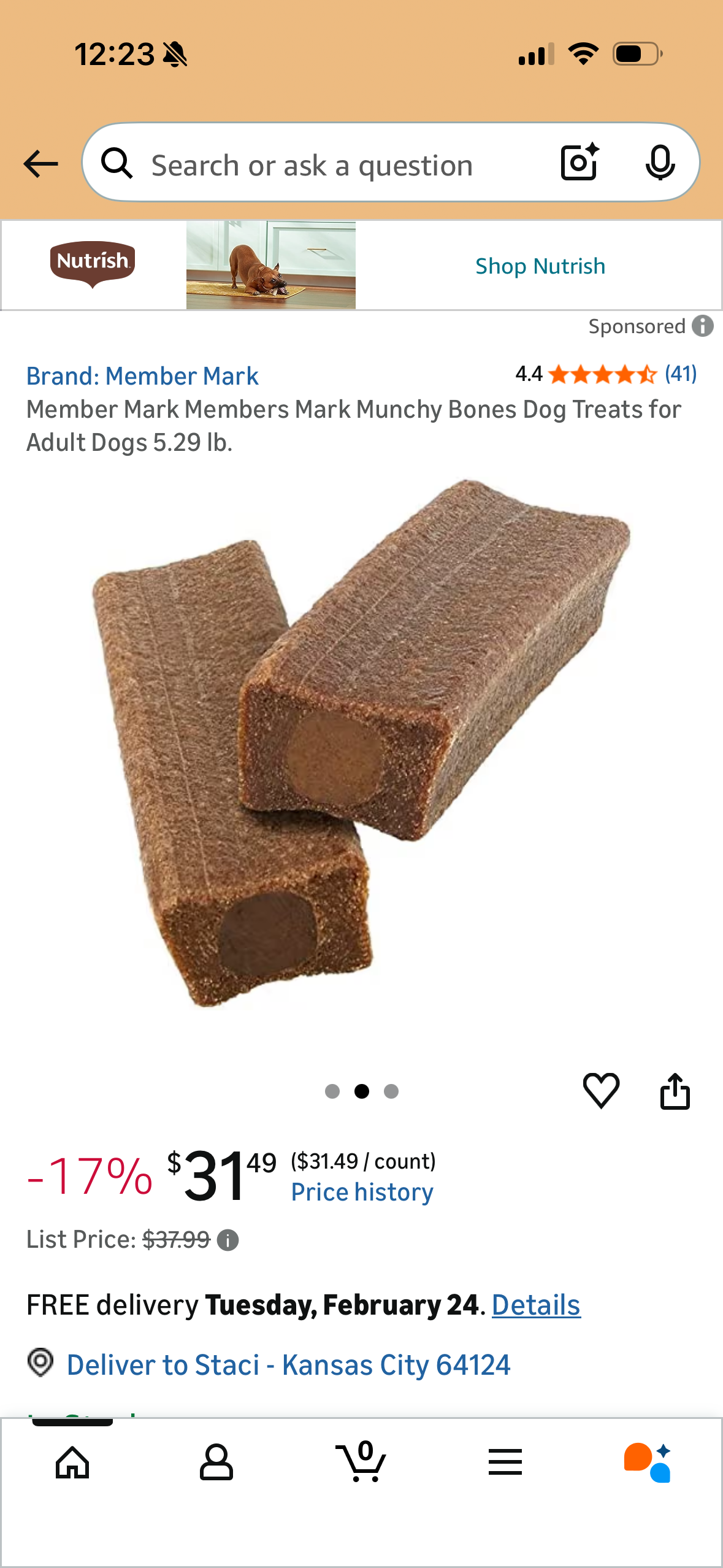 Member Mark Members Mark Munchy Bones Dog Treats for Adult Dogs 5.29 lb.