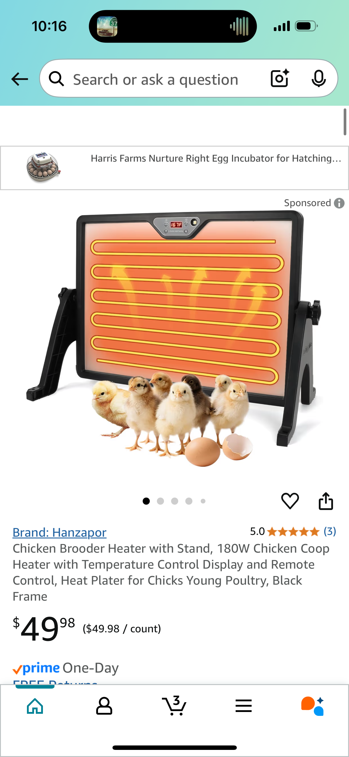 Chicken Brooder Heater with Stand, 180W Chicken Coop Heater with Temperature Control Display and Remote Control, Heat Plater for Chicks Young Poultry, Black Frame