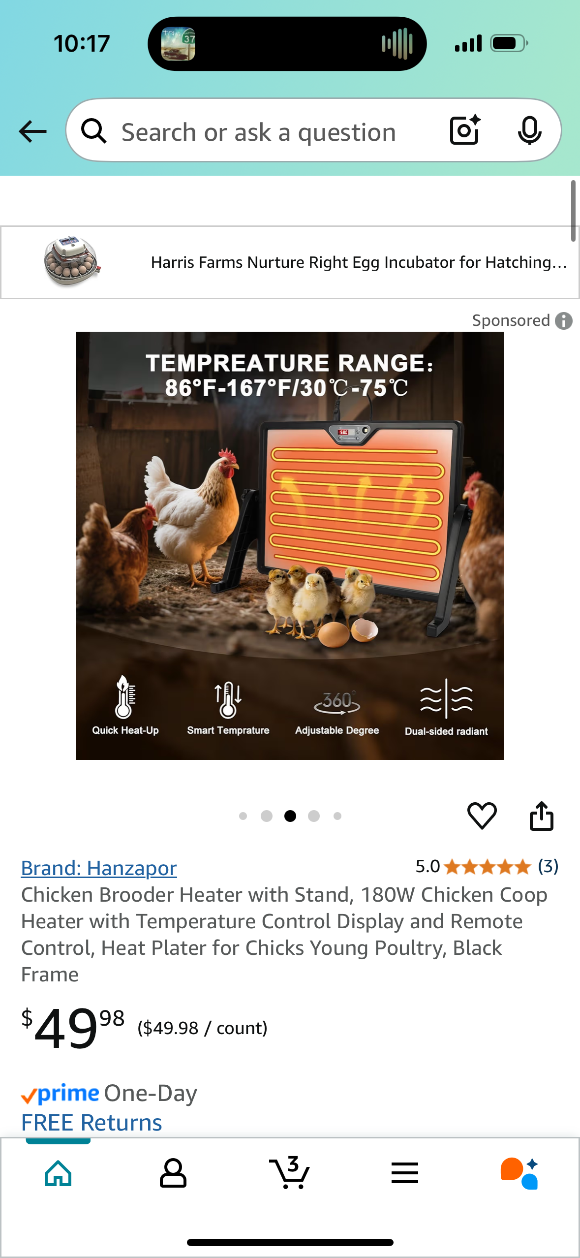 Chicken Brooder Heater with Stand, 180W Chicken Coop Heater with Temperature Control Display and Remote Control, Heat Plater for Chicks Young Poultry, Black Frame