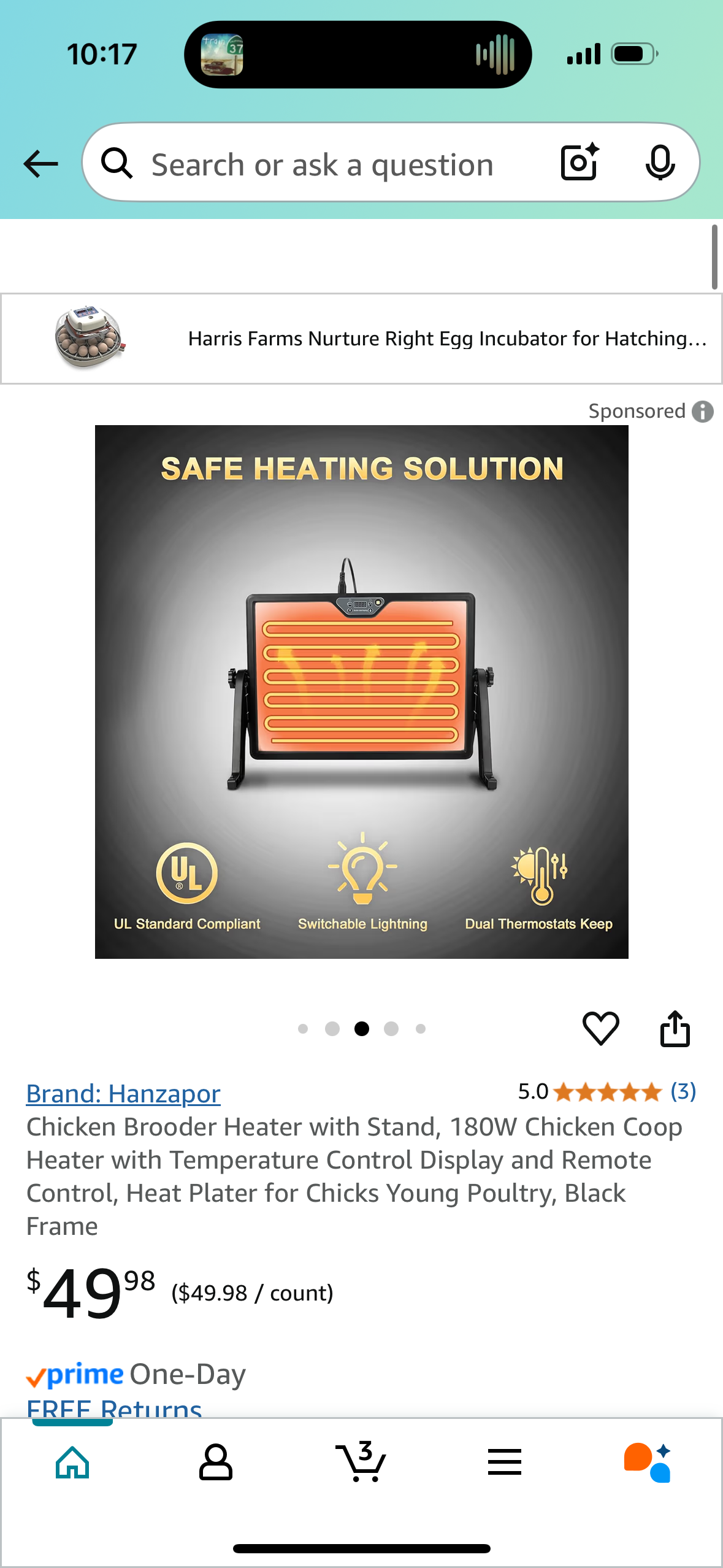 Chicken Brooder Heater with Stand, 180W Chicken Coop Heater with Temperature Control Display and Remote Control, Heat Plater for Chicks Young Poultry, Black Frame