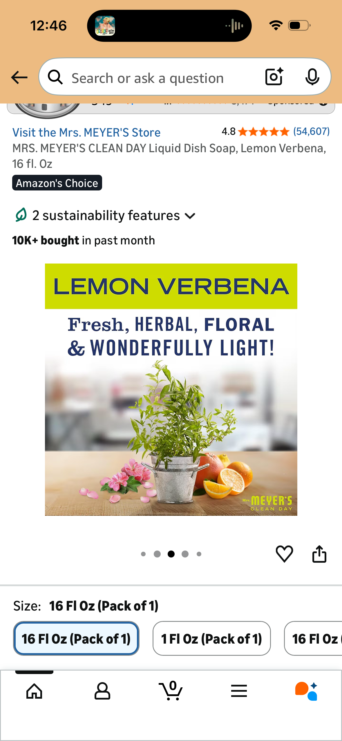 MRS. MEYER'S CLEAN DAY Liquid Dish Soap, Lemon Verbena, 16 fl. Oz