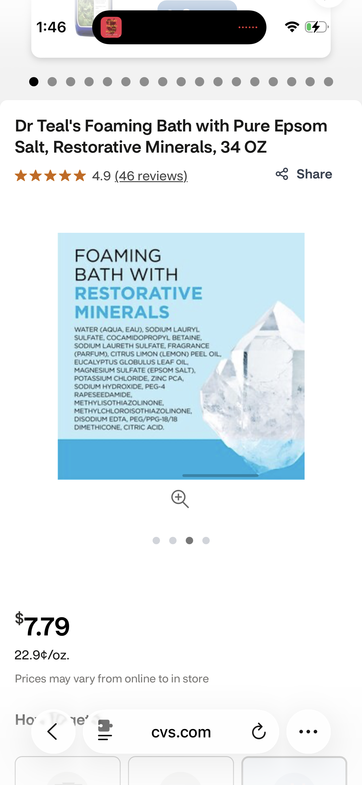 Dr Teal's Foaming Bath with Pure Epsom Salt, Restorative Minerals, 34 OZ