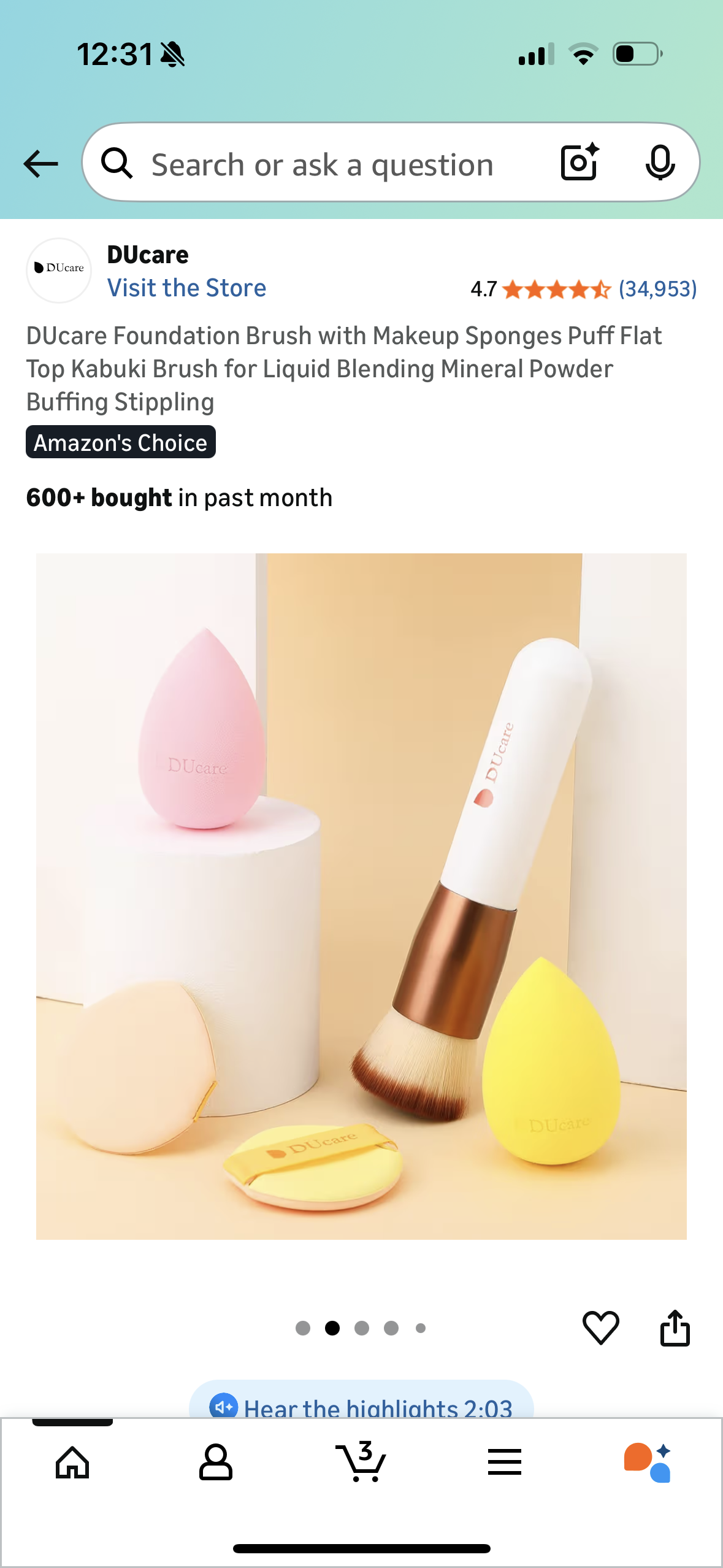 DUcare Foundation Brush with Makeup Sponges Puff Flat Top Kabuki Brush for Liquid Blending Mineral Powder Buffing Stippling