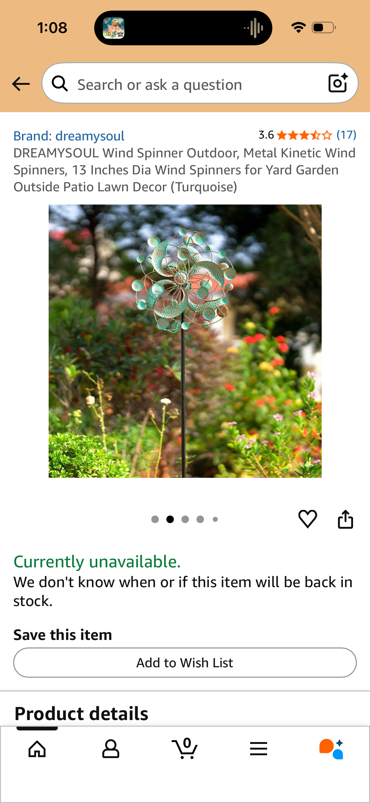 DREAMYSOUL Wind Spinner Outdoor, Metal Kinetic Wind Spinners, 13 Inches Dia Wind Spinners for Yard Garden Outside Patio Lawn Decor (Turquoise)