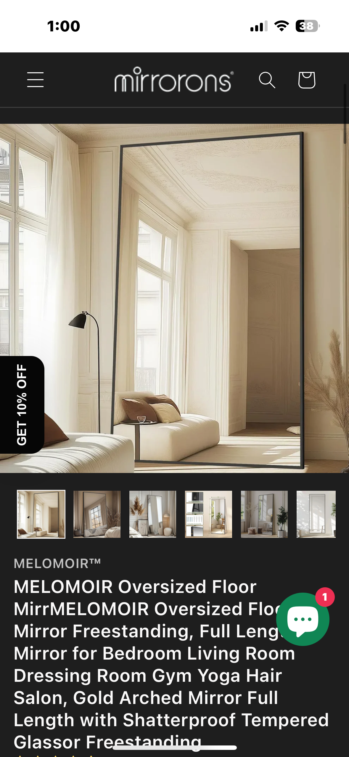 Full Length Mirror with Stand, 46"x76" Full Body Mirror, Floor Mirror, Standing, Hanging or Leaning, with Aluminum Alloy Frame for Living Room Bedroom Cloakroom, Black (M396)