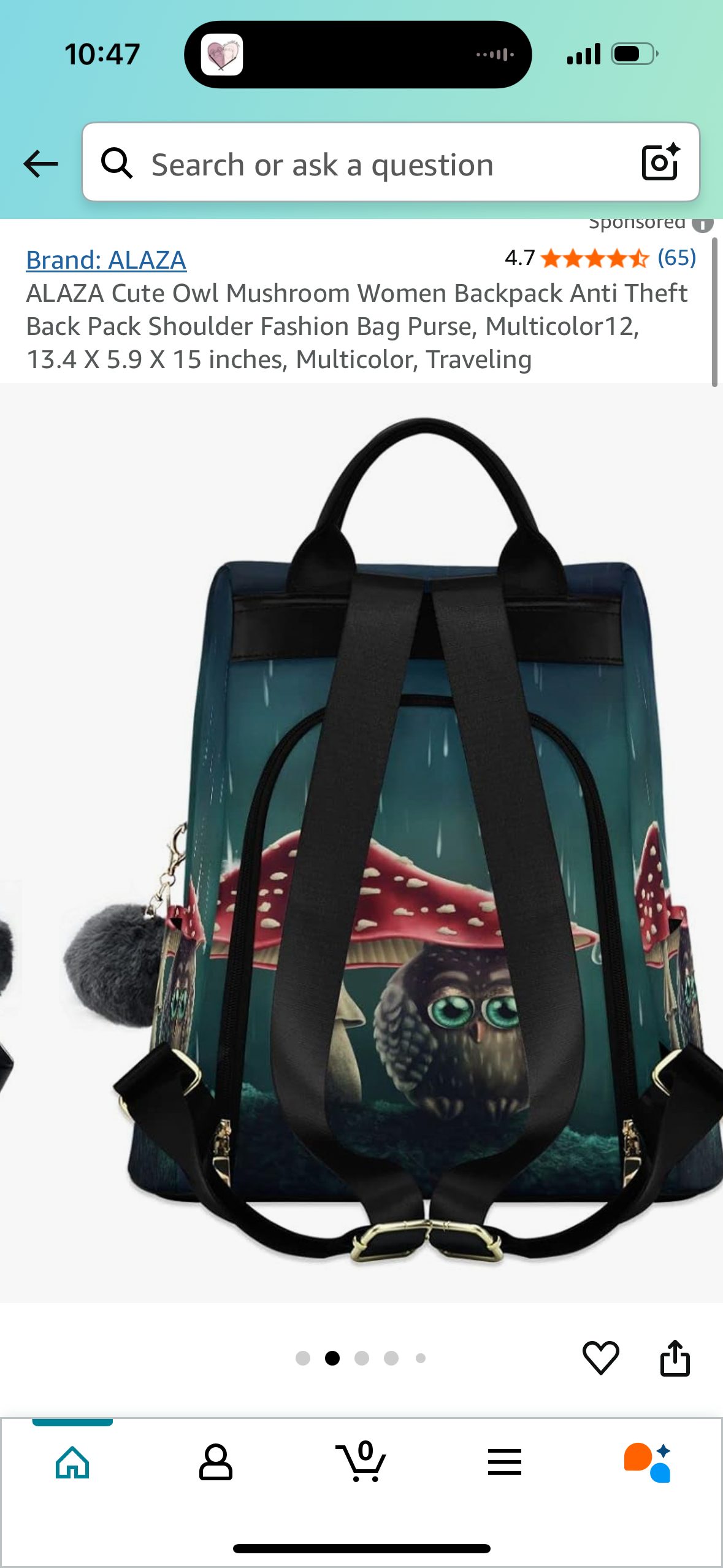 Cute Owl Mushroom Women Backpack Anti Theft Back Pack Shoulder Fashion Bag Purse, Multicolor12, 13.4 X 5.9 X 15 inches, Multicolor, Traveling