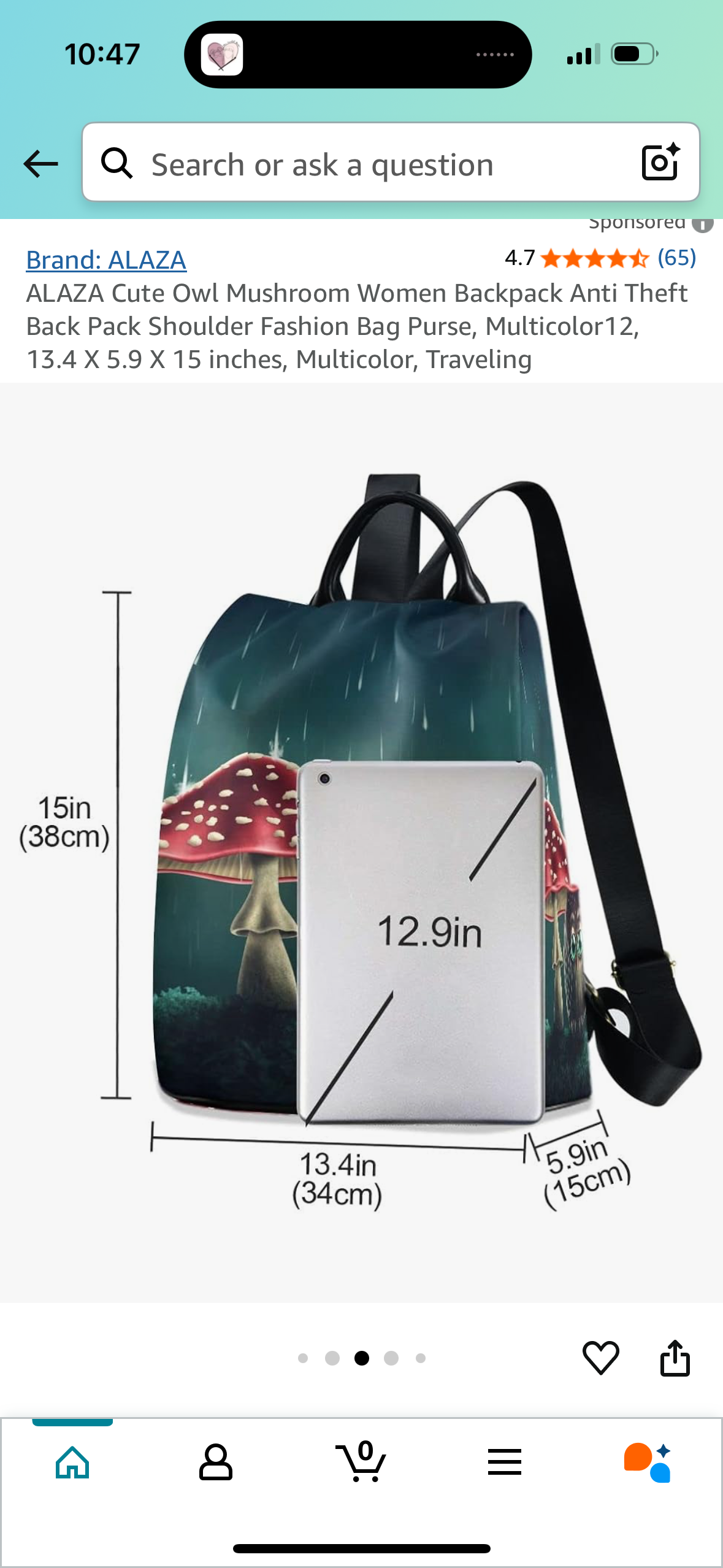 Cute Owl Mushroom Women Backpack Anti Theft Back Pack Shoulder Fashion Bag Purse, Multicolor12, 13.4 X 5.9 X 15 inches, Multicolor, Traveling
