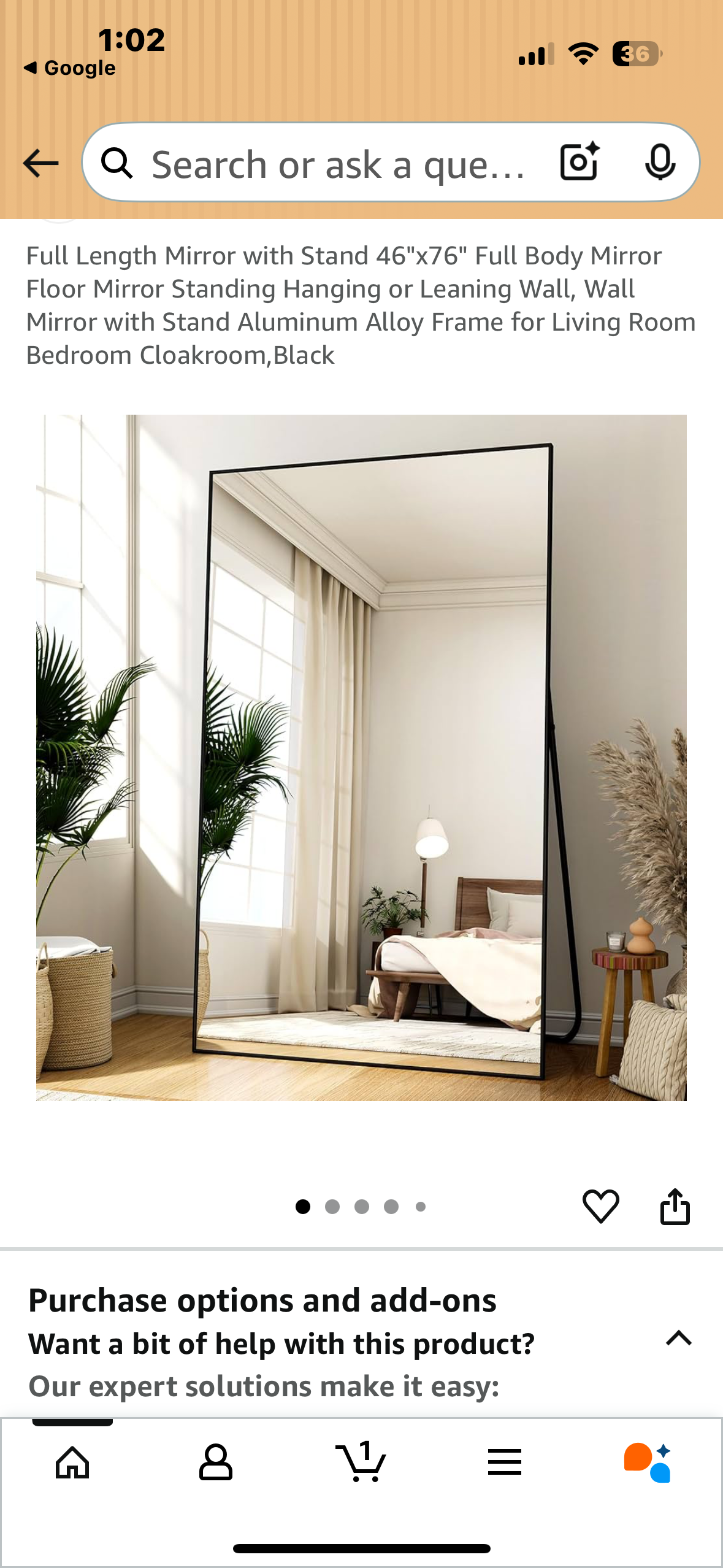 Full Length Mirror with Stand, 46"x76" Full Body Mirror, Floor Mirror, Standing, Hanging or Leaning, with Aluminum Alloy Frame for Living Room Bedroom Cloakroom, Black (M396)