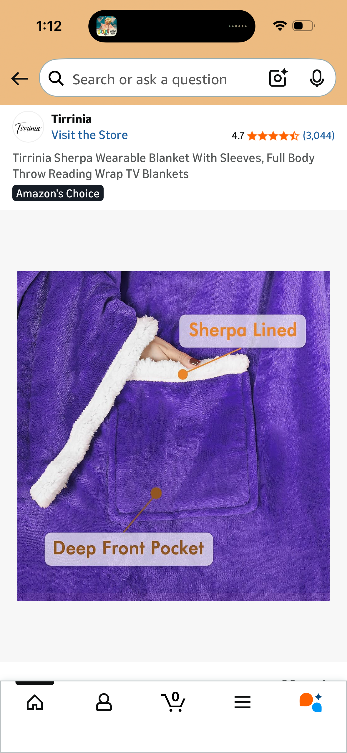 Tirrinia Sherpa Wearable Blanket With Sleeves, Full Body Throw Reading Wrap TV Blankets