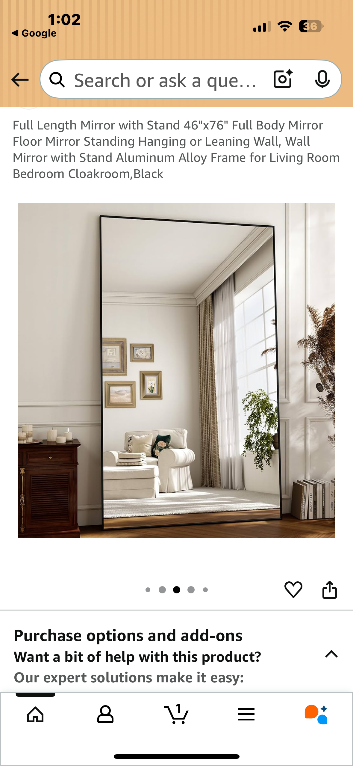 Full Length Mirror with Stand, 46"x76" Full Body Mirror, Floor Mirror, Standing, Hanging or Leaning, with Aluminum Alloy Frame for Living Room Bedroom Cloakroom, Black (M396)
