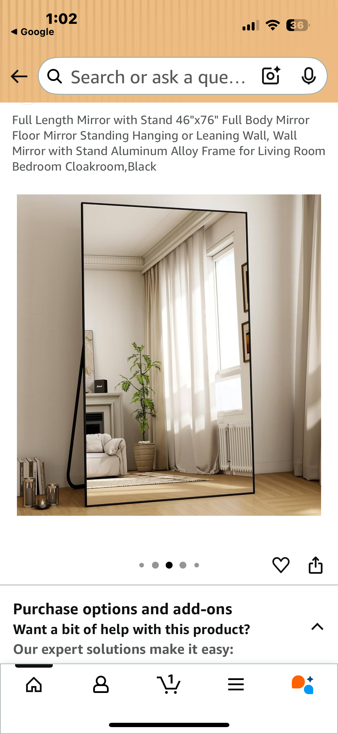 Full Length Mirror with Stand, 46"x76" Full Body Mirror, Floor Mirror, Standing, Hanging or Leaning, with Aluminum Alloy Frame for Living Room Bedroom Cloakroom, Black (M396)