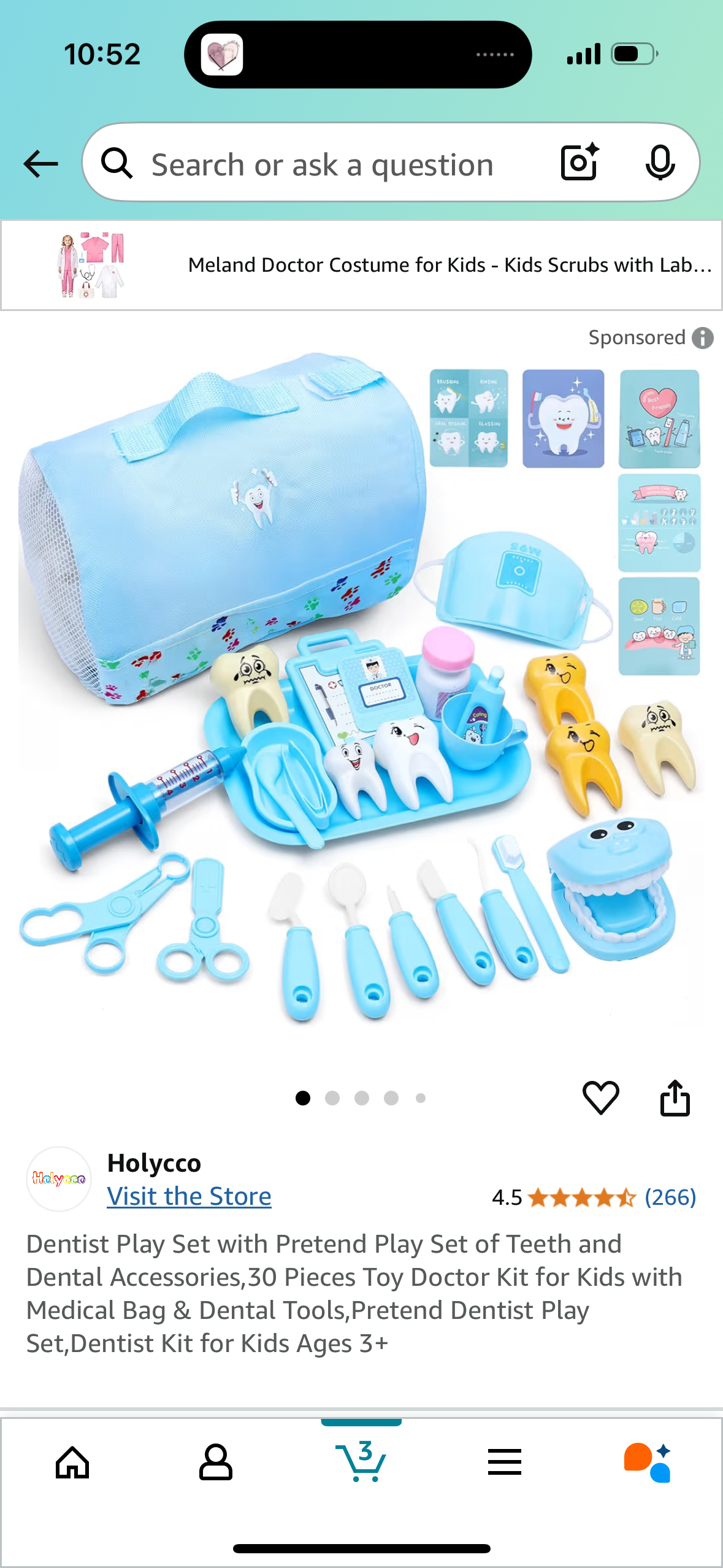 Dentist Play Set with Pretend Play Set of Teeth and Dental Accessories,30 Pieces Toy Doctor Kit for Kids with Medical Bag & Dental Tools,Pretend Dentist Play Set,Dentist Kit for Kids Ages 3+