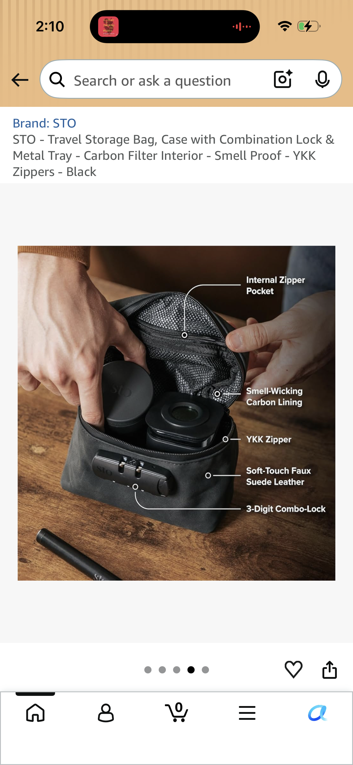 STO - Travel Storage Bag, Case with Combination Lock & Metal Tray - Carbon Filter Interior - Smell Proof - YKK Zippers - Black