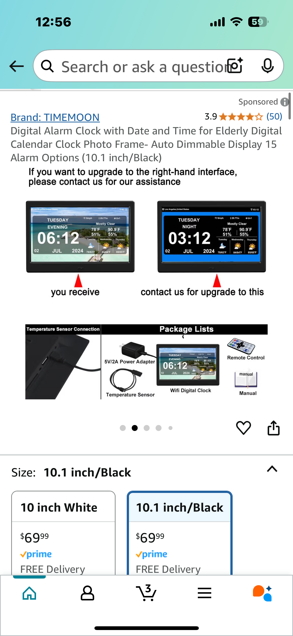 Digital Alarm Clock with Date and Time for Elderly Digital Calendar Clock Photo Frame- Auto Dimmable Display 15 Alarm Options (10.1 inch/Black