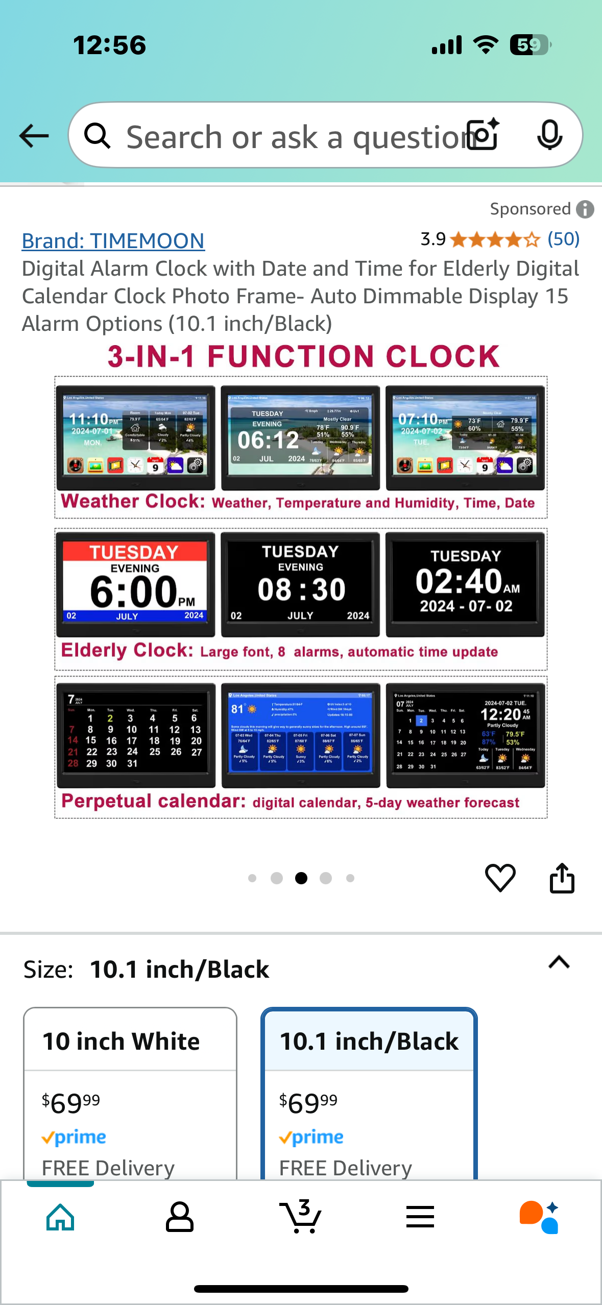 Digital Alarm Clock with Date and Time for Elderly Digital Calendar Clock Photo Frame- Auto Dimmable Display 15 Alarm Options (10.1 inch/Black