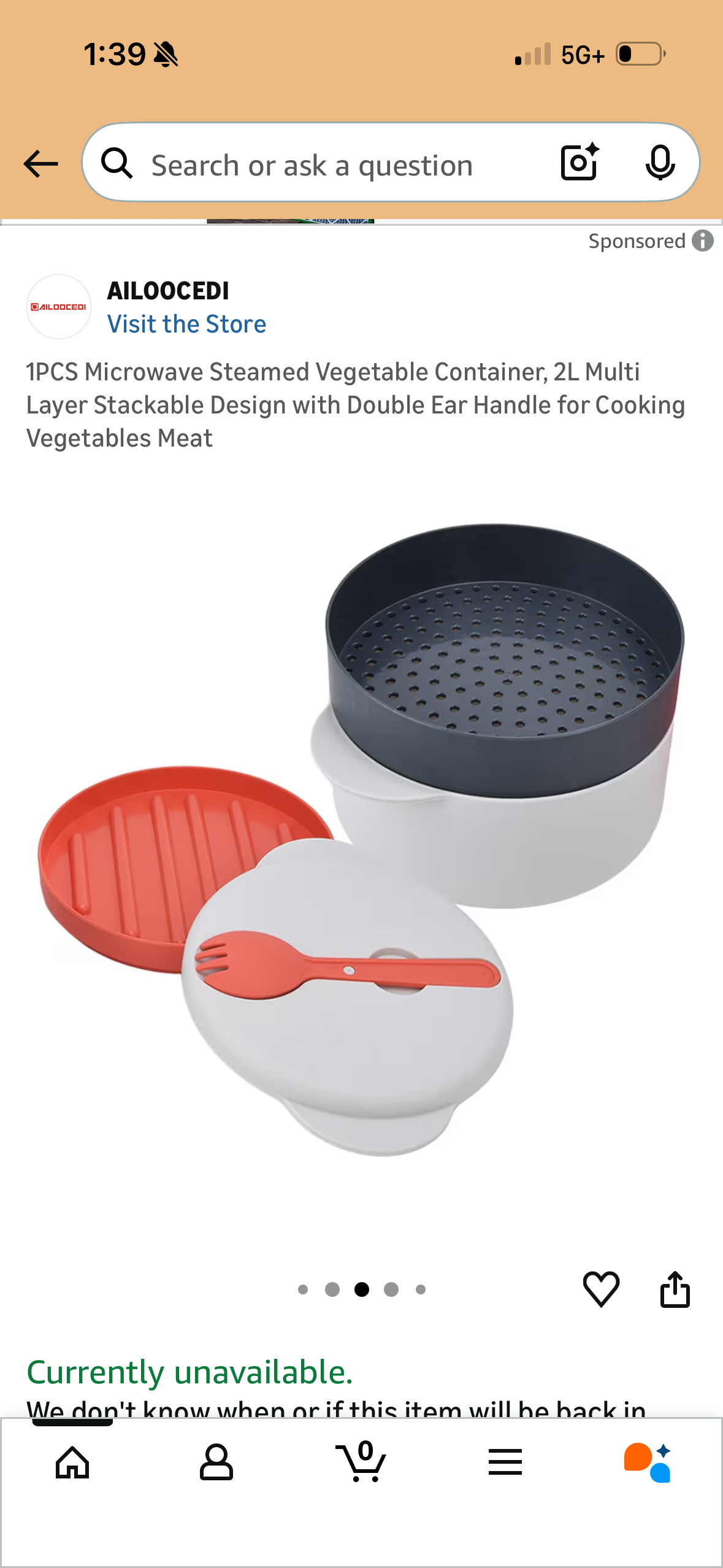 1PCS Microwave Steamed Vegetable Container, 2L Multi Layer Stackable Design with Double Ear Handle for Cooking Vegetables Meat