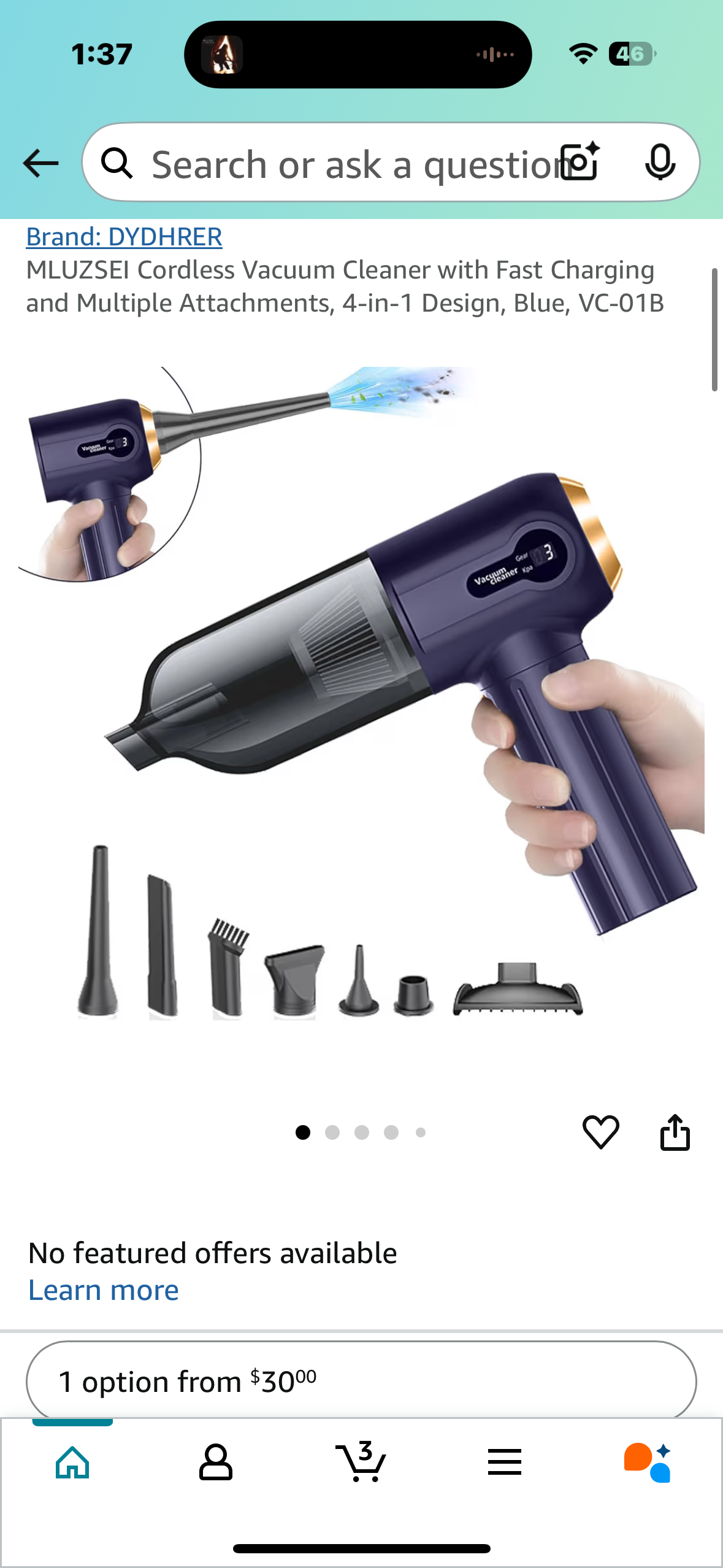 MLUZSEI Cordless Vacuum Cleaner with Fast Charging and Multiple Attachments, 4-in-1 Design, Blue