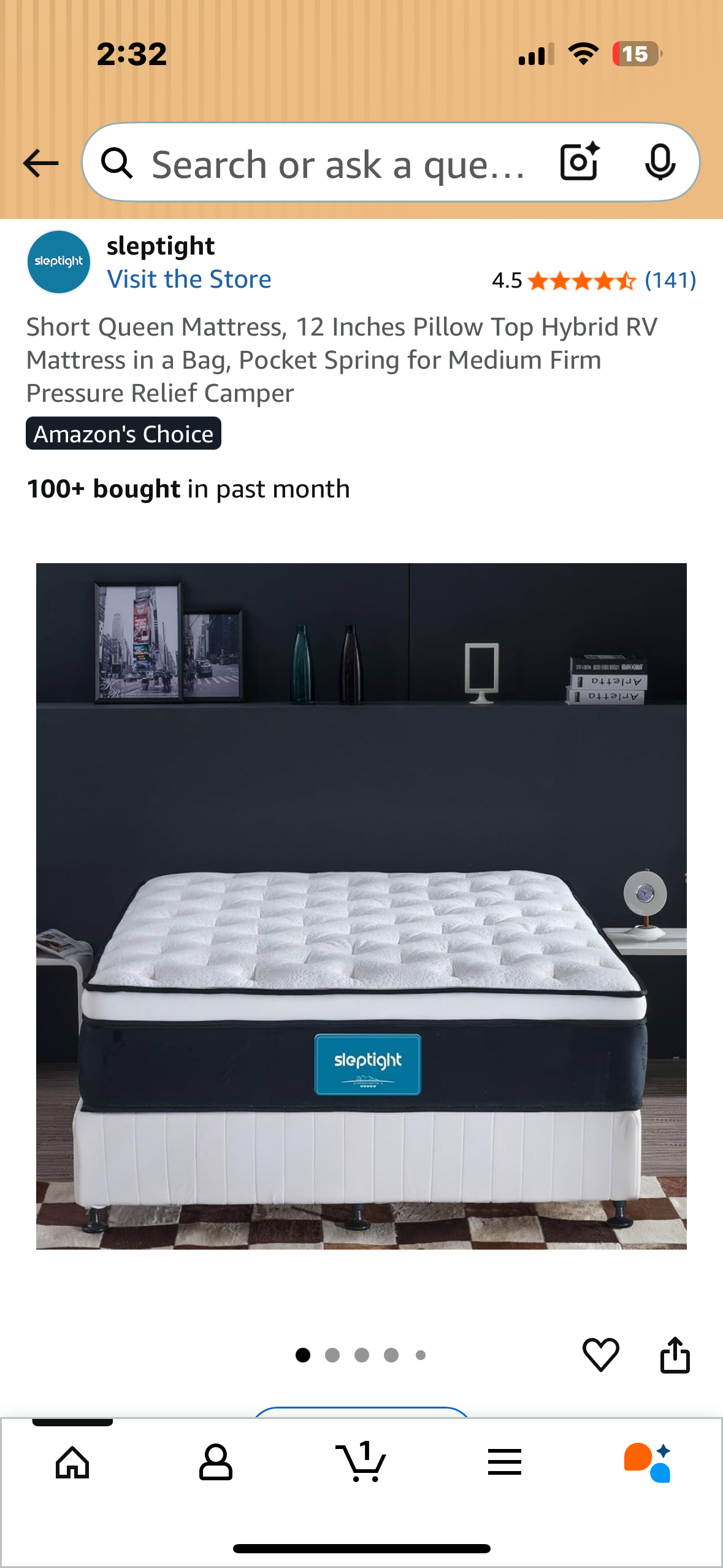 Short Queen Mattress, 12 Inches Pillow Top Hybrid RV Mattress in a Bag, Pocket Spring for Medium Firm Pressure Relief Camper (B1110)