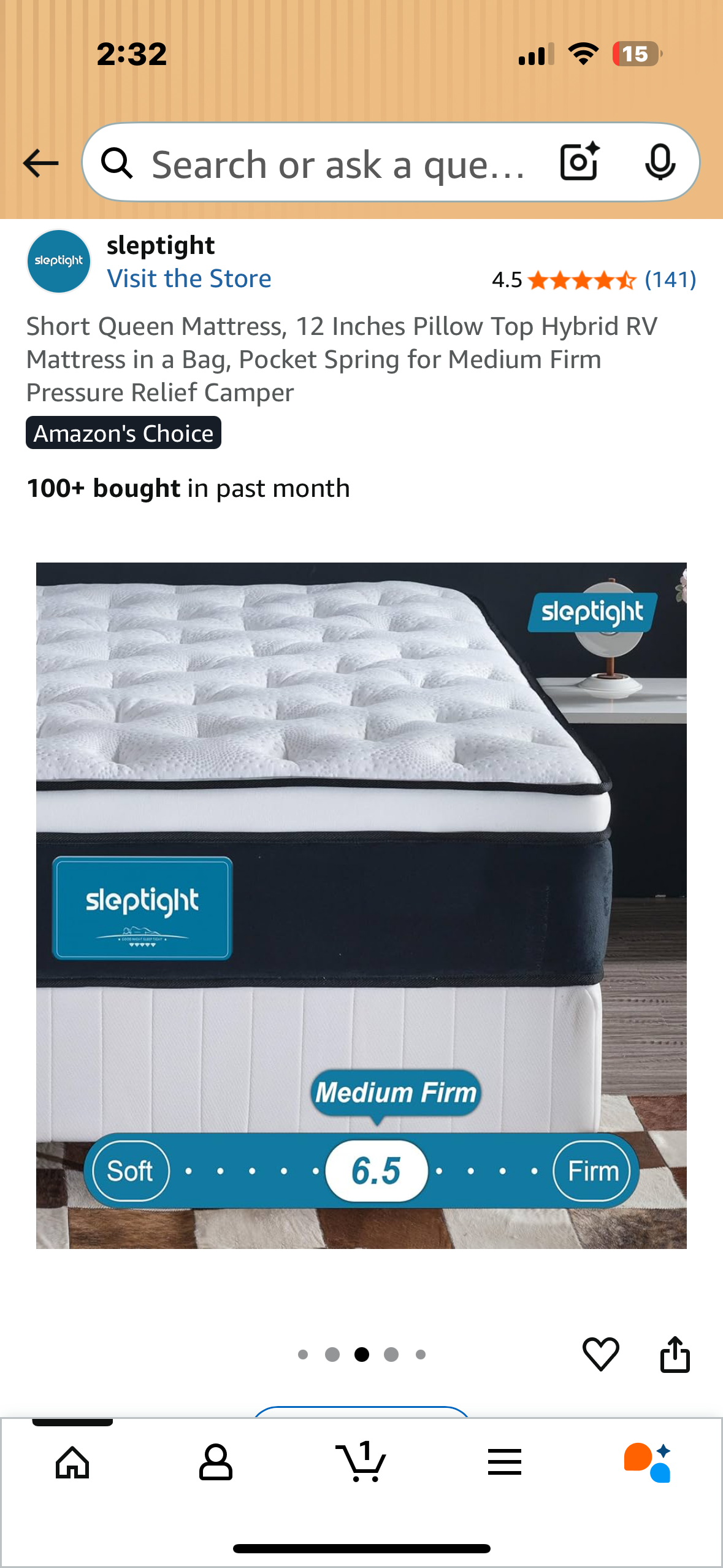 Short Queen Mattress, 12 Inches Pillow Top Hybrid RV Mattress in a Bag, Pocket Spring for Medium Firm Pressure Relief Camper (B1110)