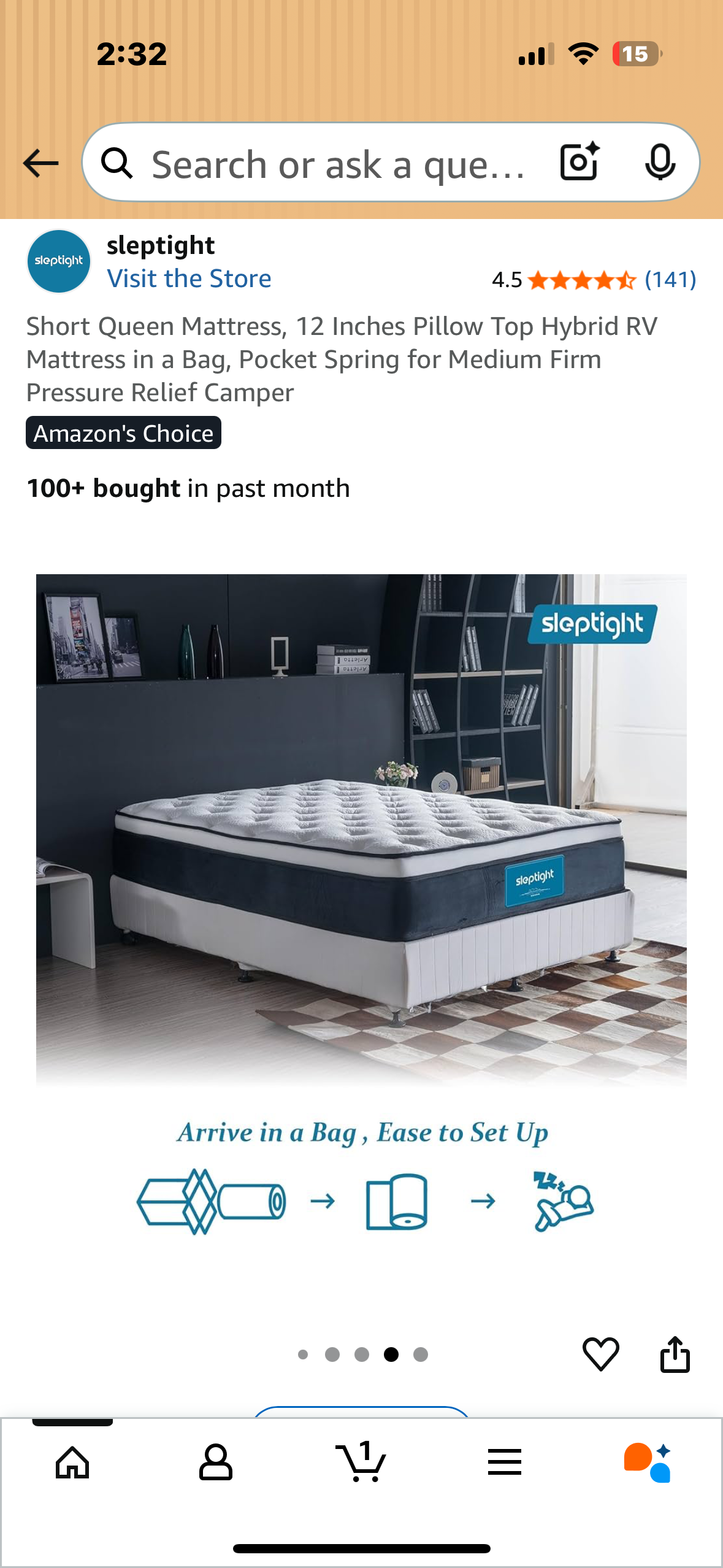 Short Queen Mattress, 12 Inches Pillow Top Hybrid RV Mattress in a Bag, Pocket Spring for Medium Firm Pressure Relief Camper (B1110)