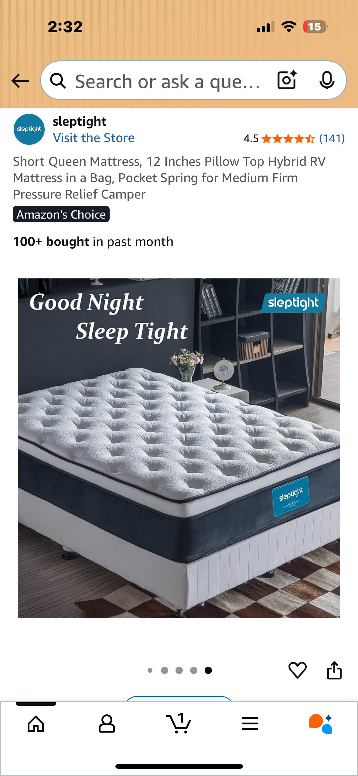 Short Queen Mattress, 12 Inches Pillow Top Hybrid RV Mattress in a Bag, Pocket Spring for Medium Firm Pressure Relief Camper (B1110)