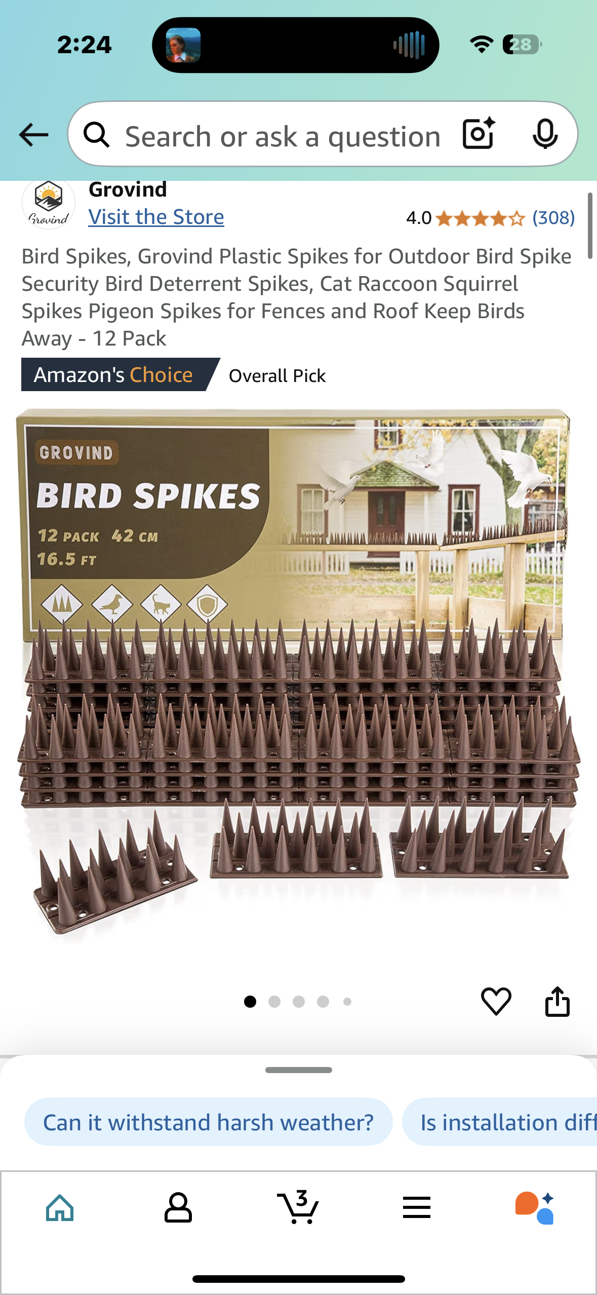 Bird Spikes, Grovind Plastic Spikes for Outdoor Bird Spike Security Bird Deterrent Spikes, Cat Raccoon Squirrel Spikes Pigeon Spikes for Fences and Roof Keep Birds Away - 12 Pack
