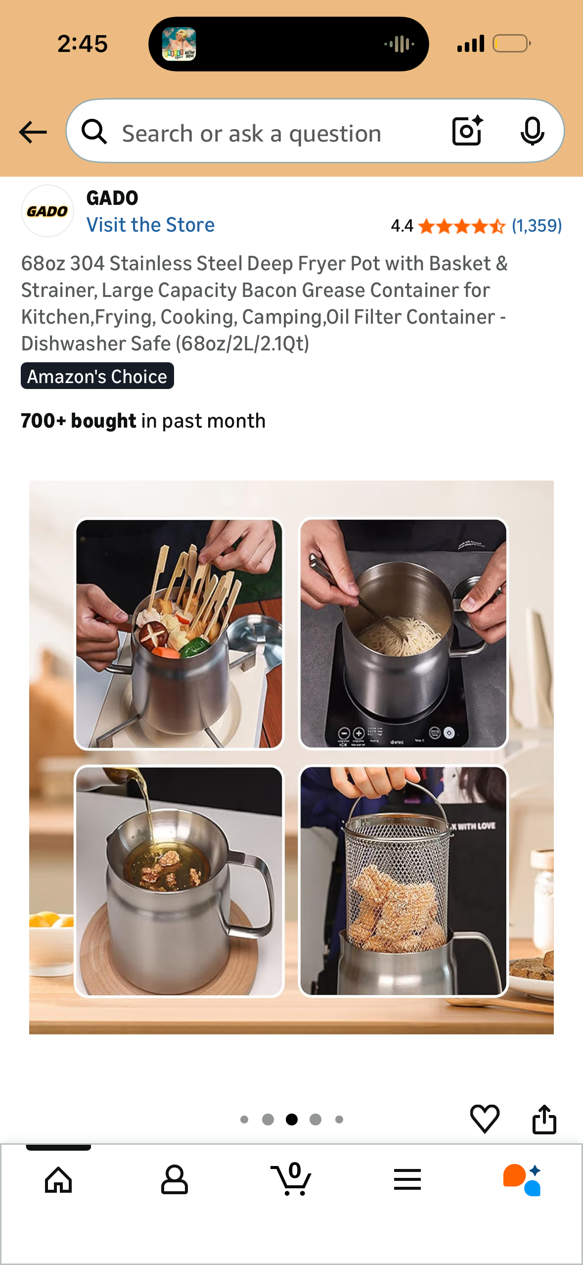 68oz 304 Stainless Steel Deep Fryer Pot with Basket & Strainer, Large Capacity Bacon Grease Container for Kitchen,Frying, Cooking, Camping,Oil Filter Container - Dishwasher Safe (68oz/2L/2.1Qt)