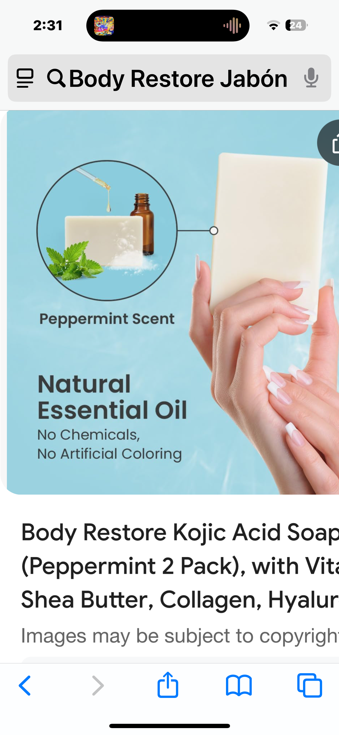 Body Restore Jabón De Ácido Kójico (Menta 2 Unidades) , Con Vitamina C, E, Manteca De Karité, Colágeno, Ácido Hialurónico, Cúrcuma, Retinol Para