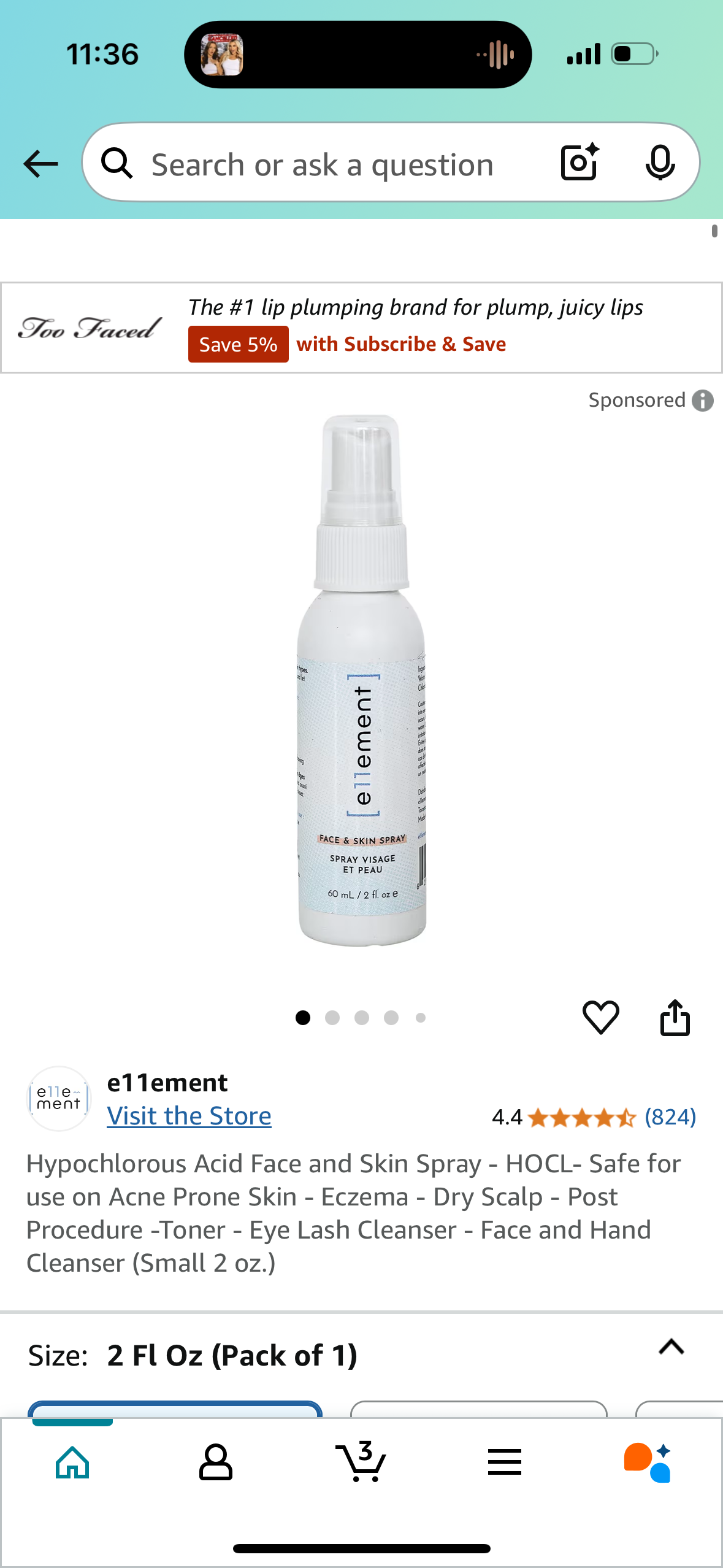 Hypochlorous Acid Face and Skin Spray - HOCL- Safe for use on Acne Prone Skin - Eczema - Dry Scalp - Post Procedure -Toner - Eye Lash Cleanser - Face and Hand Cleanser (Small 2 oz.)