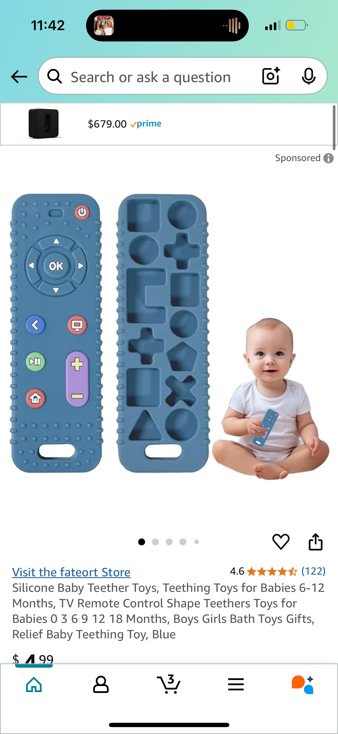 Silicone Baby Teether Toys, Teething Toys for Babies 6-12 Months, TV Remote Control Shape Teethers Toys for Babies 0 3 6 9 12 18 Months, Boys Girls Bath Toys Gifts, Relief Baby Teething Toy, Blue