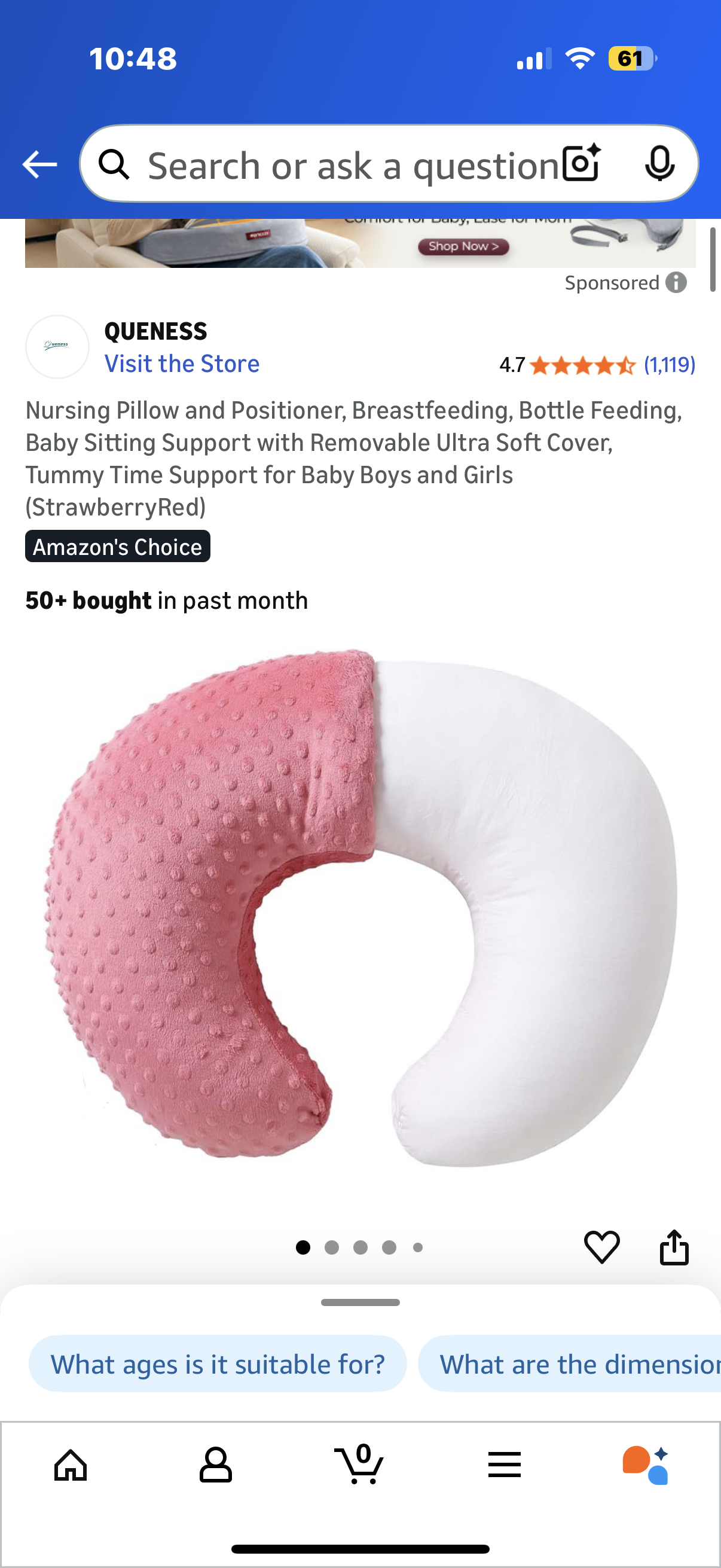 Nursing Pillow and Positioner, Breastfeeding, Bottle Feeding, Baby Sitting Support with Removable Ultra Soft Cover, Tummy Time Support for Baby Boys and Girls (StrawberryRed)