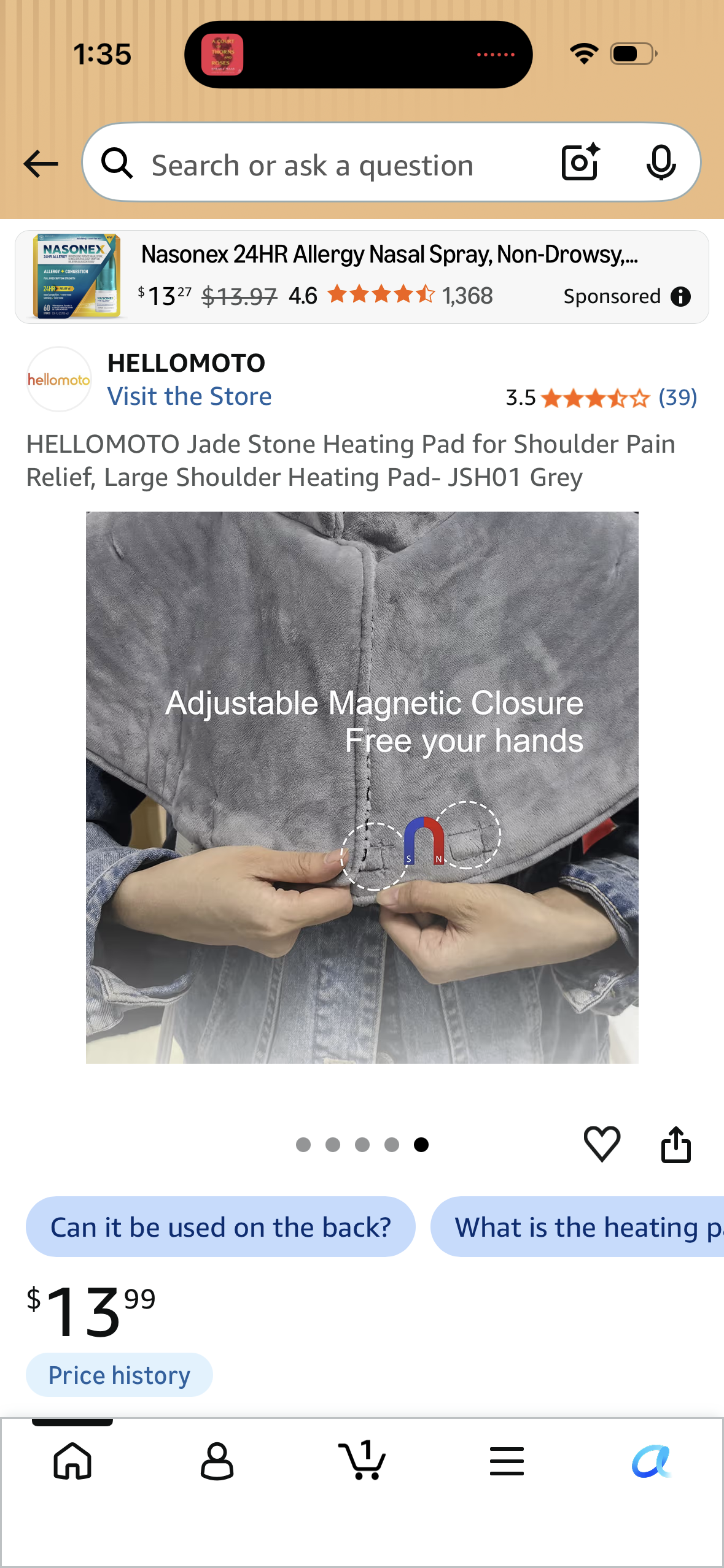 HELLOMOTO Jade Stone Heating Pad for Shoulder Pain Relief, Large Shoulder Heating Pad- JSH01 Grey