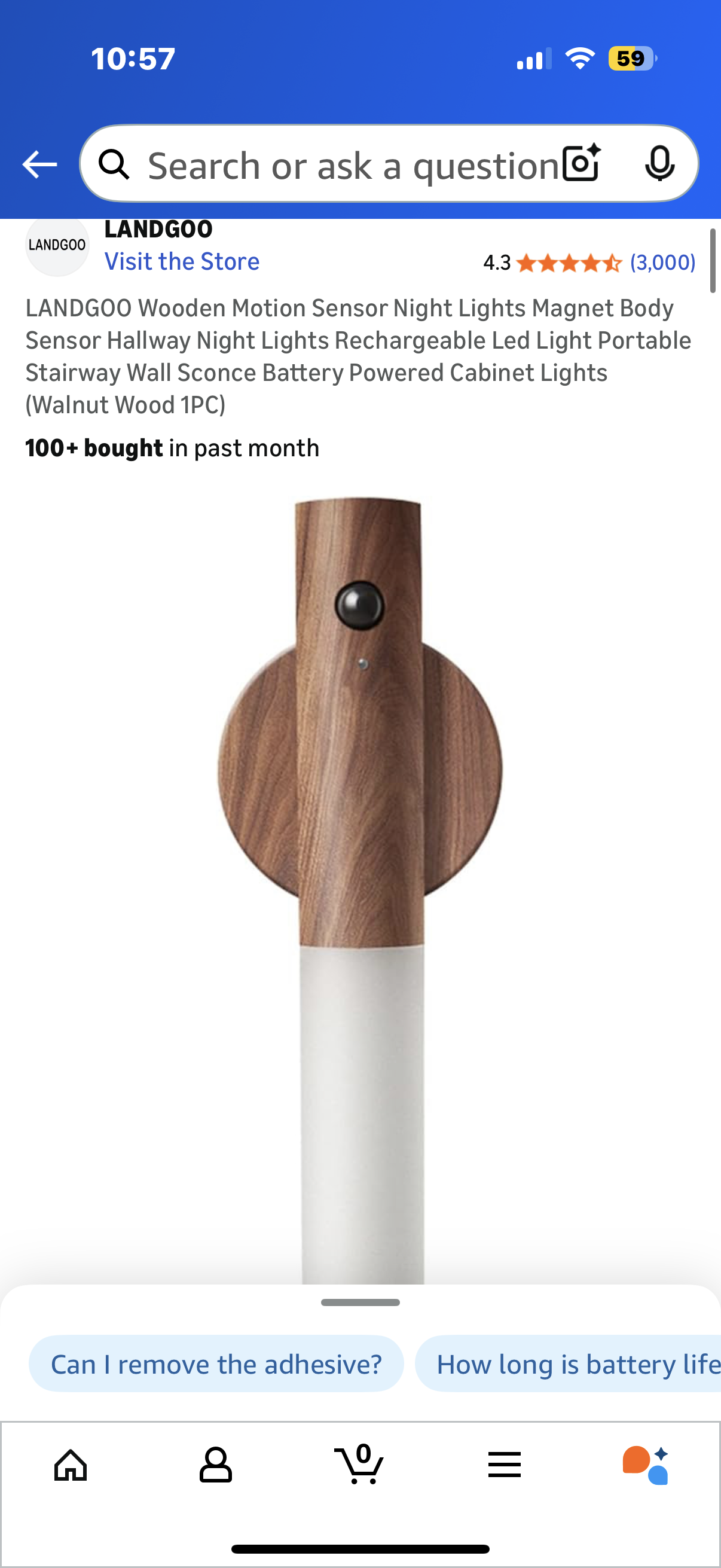 LANDGOO Wooden Motion Sensor Night Lights Magnet Body Sensor Hallway Night Lights Rechargeable Led Light Portable Stairway Wall Sconce Battery Powered Cabinet Lights (Walnut Wood 1PC