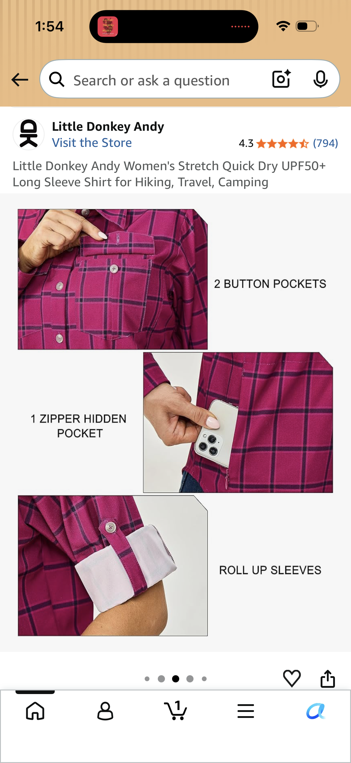 Little Donkey Andy Women's Stretch Quick Dry UPF50+ Long Sleeve Shirt for Hiking, Travel, Camping