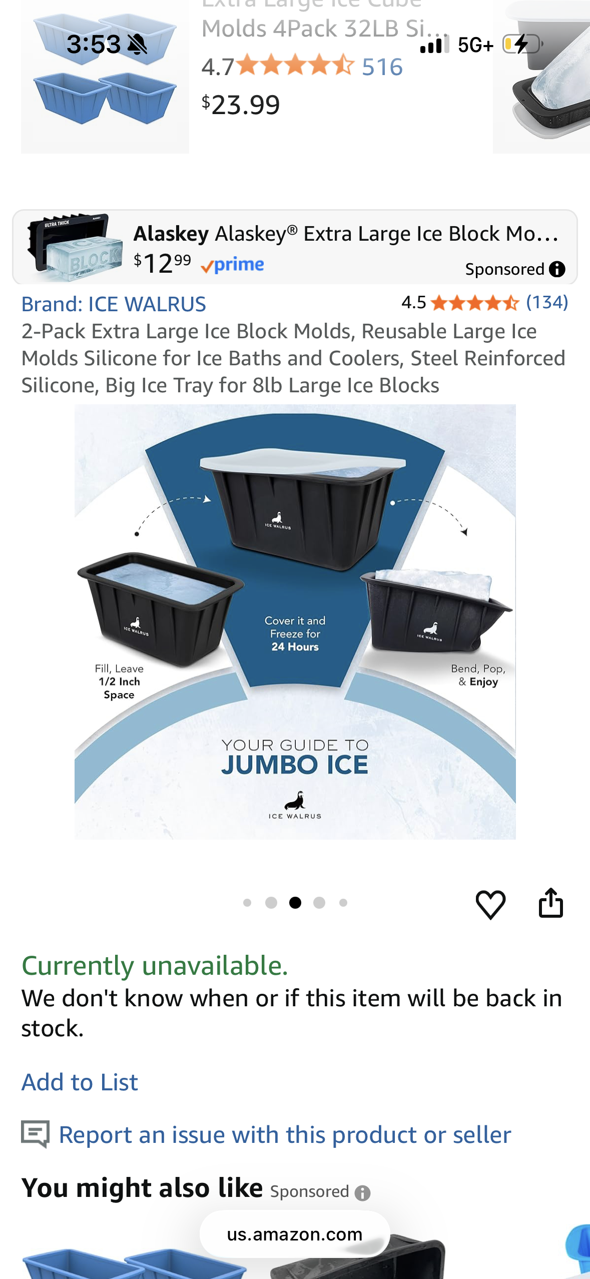 2-Pack Extra Large Ice Block Molds, Reusable Large Ice Molds Silicone for Ice Baths and Coolers, Steel Reinforced Silicone, Big Ice Tray for 8lb Large Ice Blocks