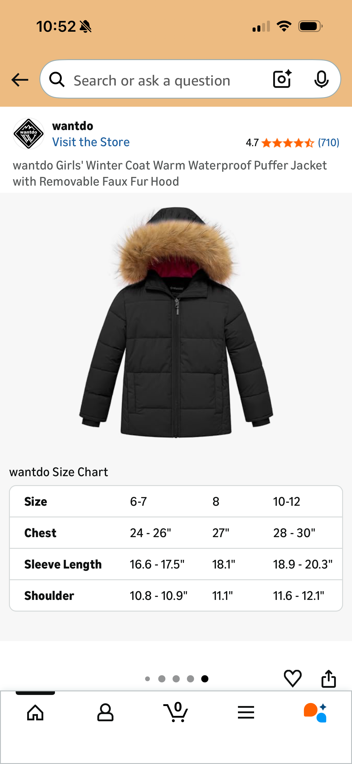 wantdo Girls' Winter Coat Warm Waterproof Puffer Jacket with Removable Faux Fur Hood (Size 6/7)