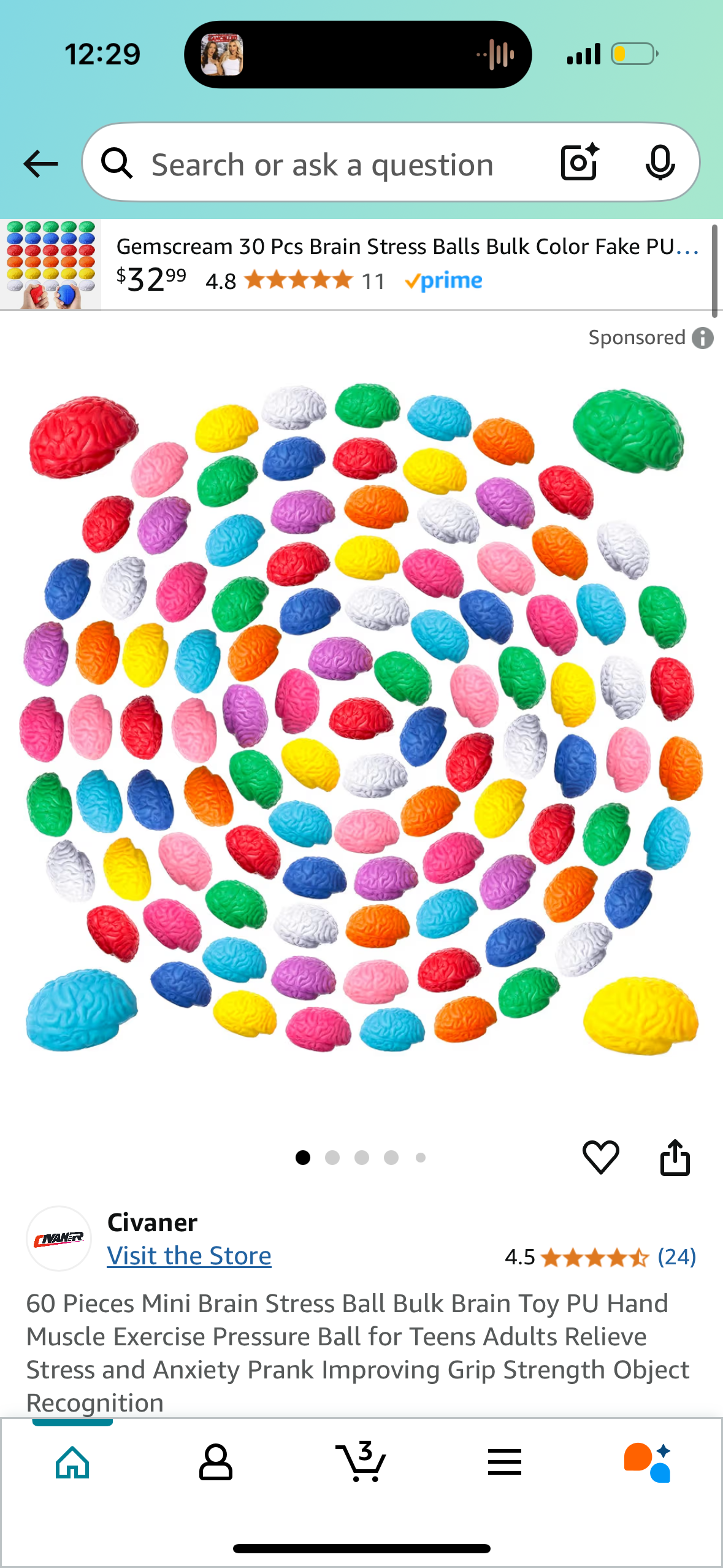 60 Pieces Mini Brain Stress Ball Bulk Brain Toy PU Hand Muscle Exercise Pressure Ball for Teens Adults Relieve Stress and Anxiety Prank Improving Grip Strength Object Recognition