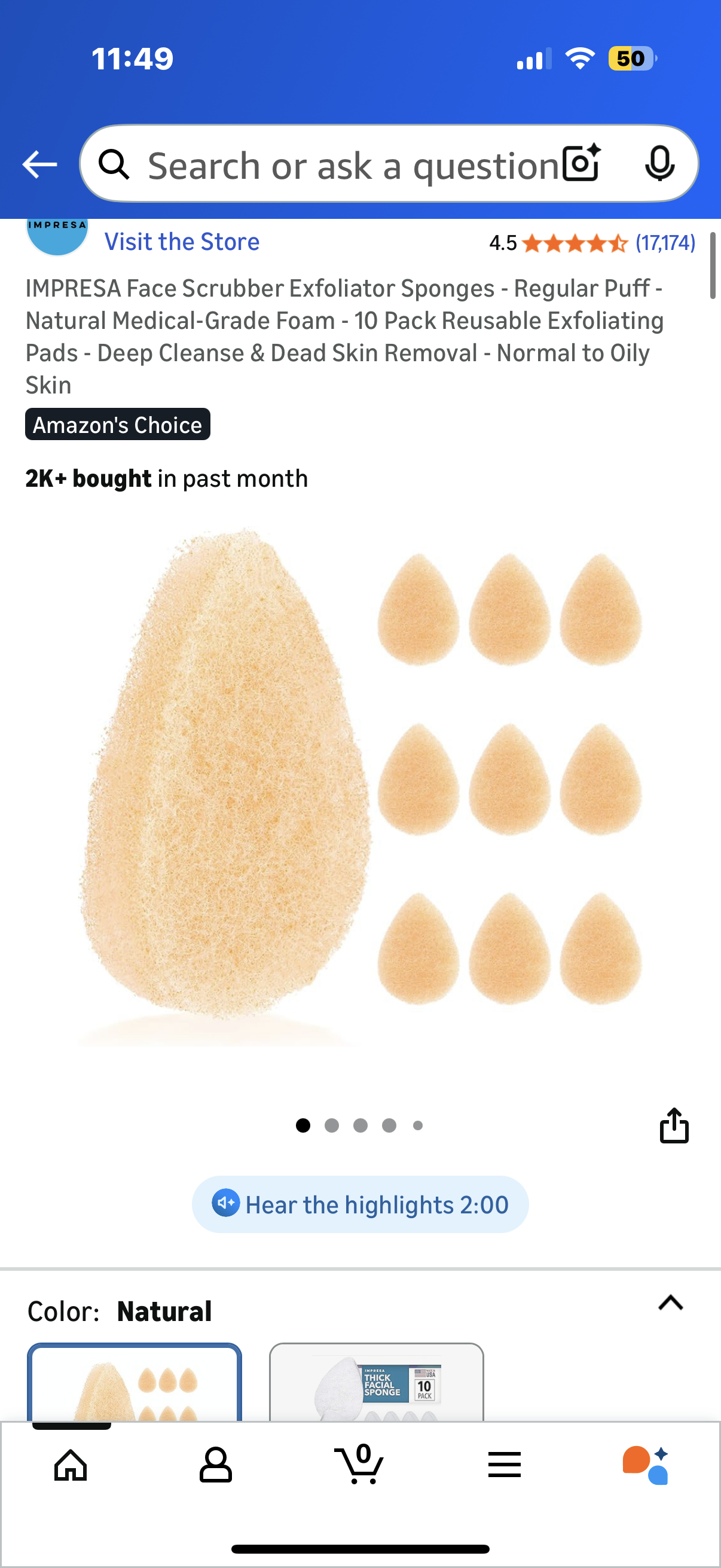 IMPRESA Face Scrubber Exfoliator Sponges - Regular Puff - Natural Medical-Grade Foam - 10 Pack Reusable Exfoliating Pads - Deep Cleanse & Dead Skin Removal - Normal to Oily Skin
