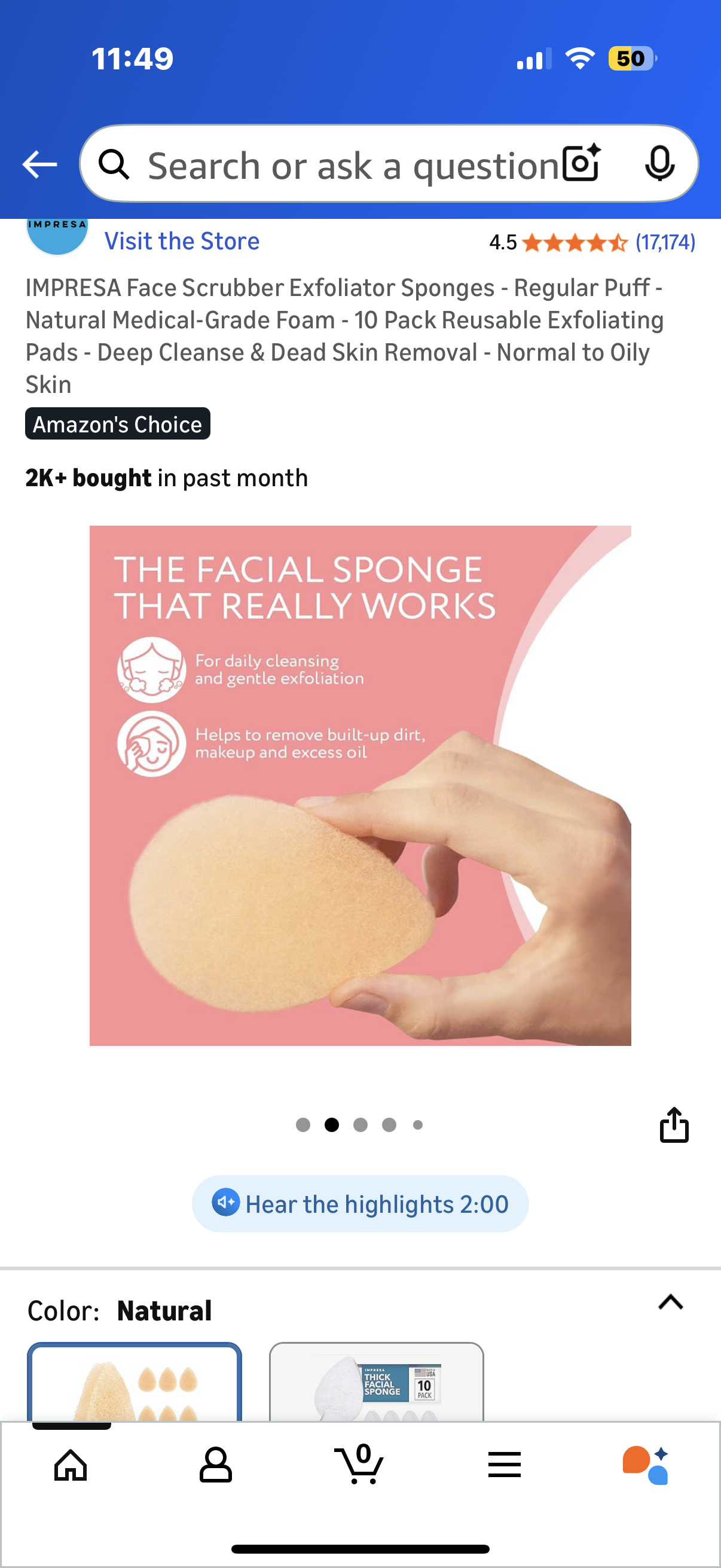 IMPRESA Face Scrubber Exfoliator Sponges - Regular Puff - Natural Medical-Grade Foam - 10 Pack Reusable Exfoliating Pads - Deep Cleanse & Dead Skin Removal - Normal to Oily Skin