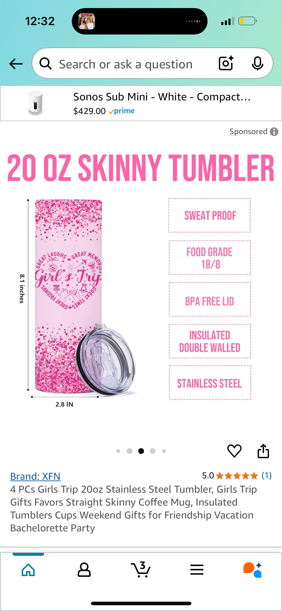 4 PCs Girls Trip 20oz Stainless Steel Tumbler, Girls Trip Gifts Favors Straight Skinny Coffee Mug, Insulated Tumblers Cups Weekend Gifts for Friendship Vacation Bachelorette Party