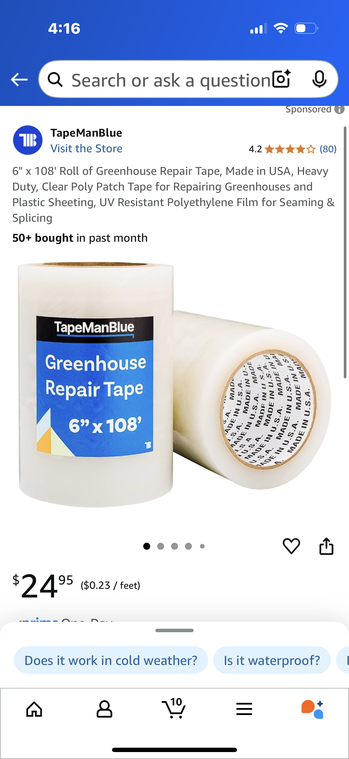6" x 108' Roll of Greenhouse Repair Tape, Made in USA, Heavy Duty, Clear Poly Patch Tape for Repairing Greenhouses and Plastic Sheeting, UV Resistant Polyethylene Film for Seaming & Splicing 50