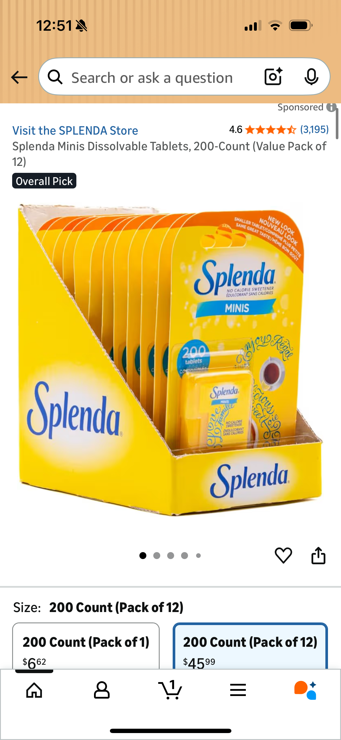 Splenda Minis Dissolvable Tablets, 200-Count (Value Pack of 12)